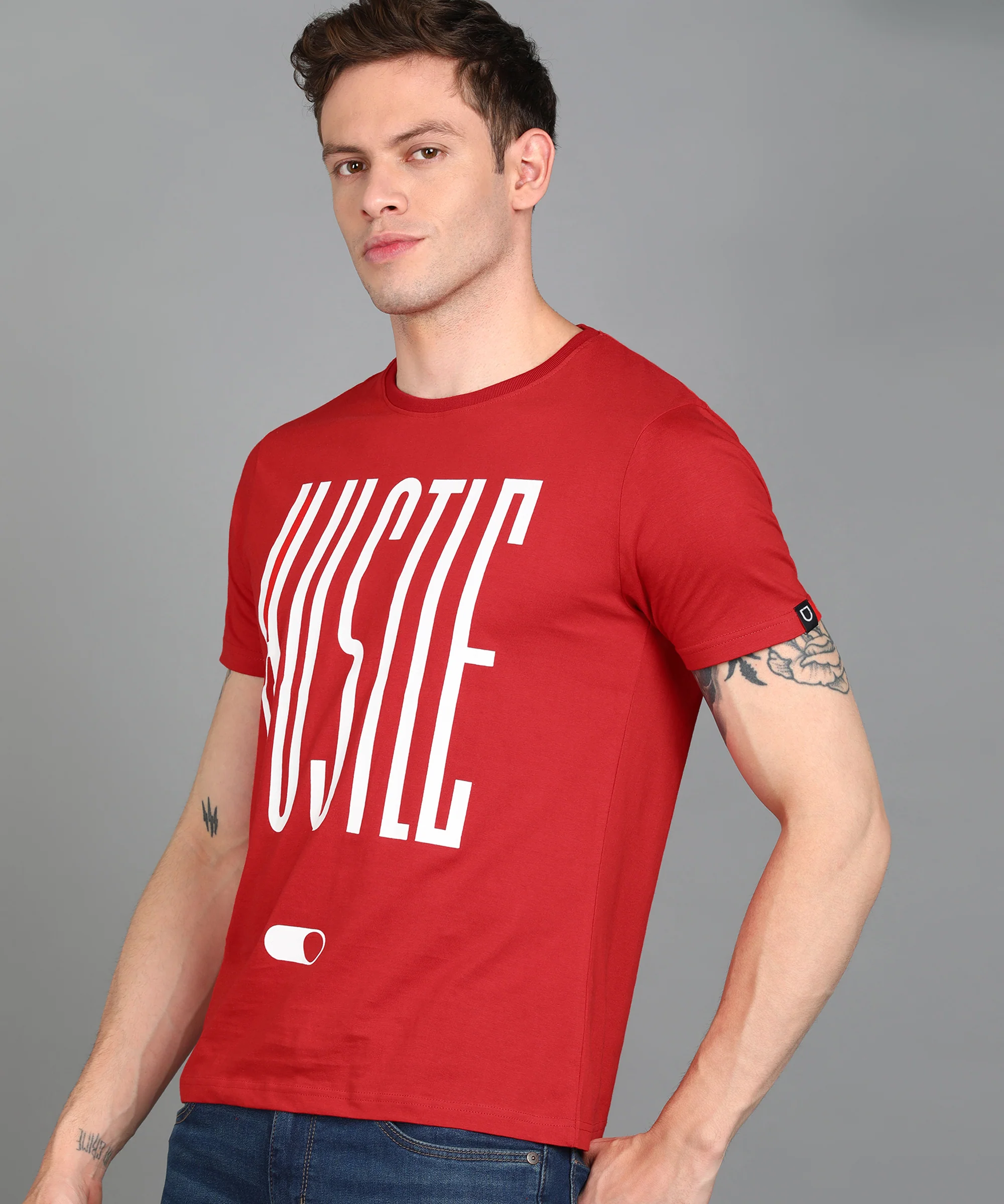 Urbano Fashion Men's Red Graphic Printed Round Neck Half Sleeve Slim Fit Cotton T-Shirt - Image 2