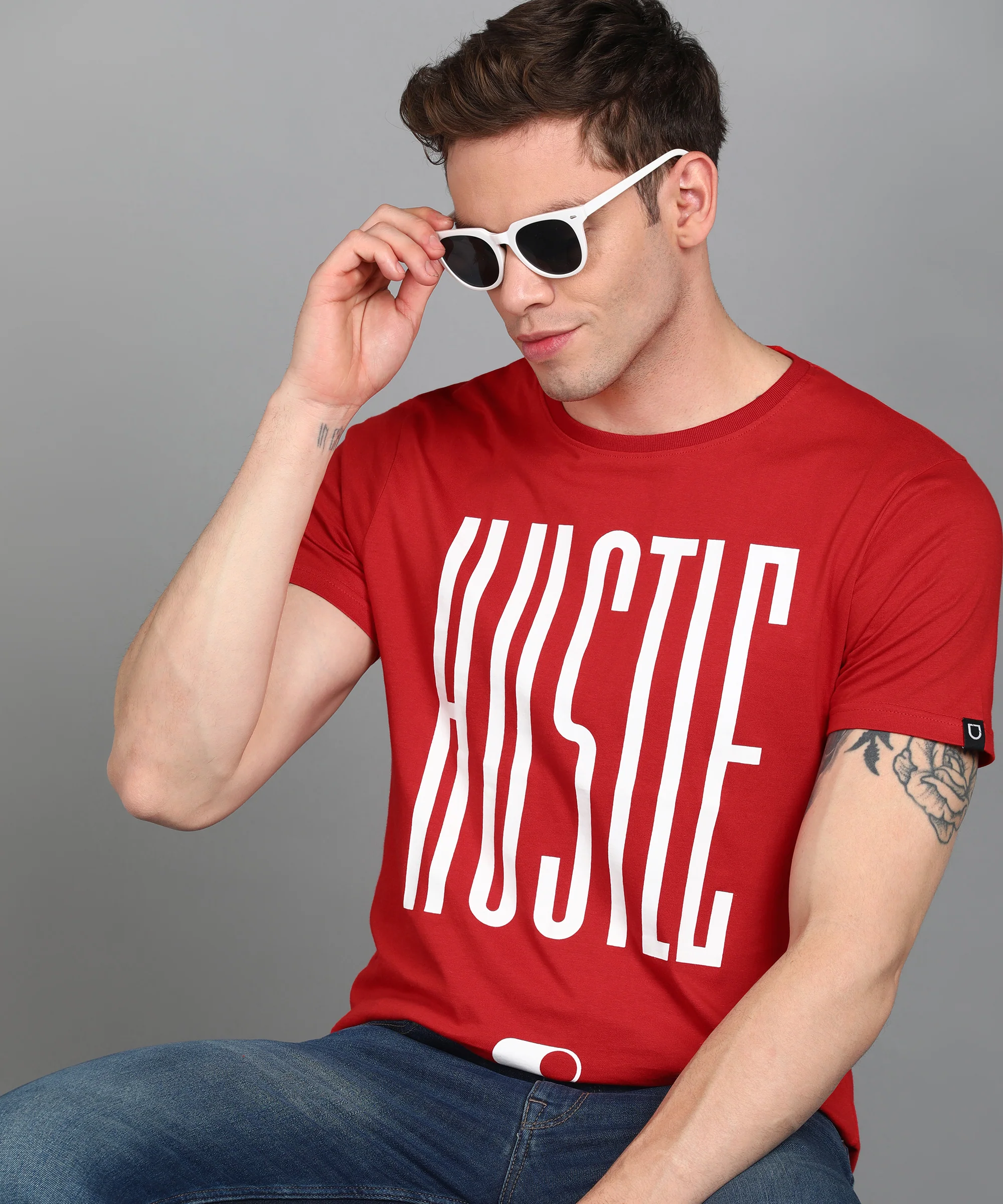 Urbano Fashion Men's Red Graphic Printed Round Neck Half Sleeve Slim Fit Cotton T-Shirt - Image 4