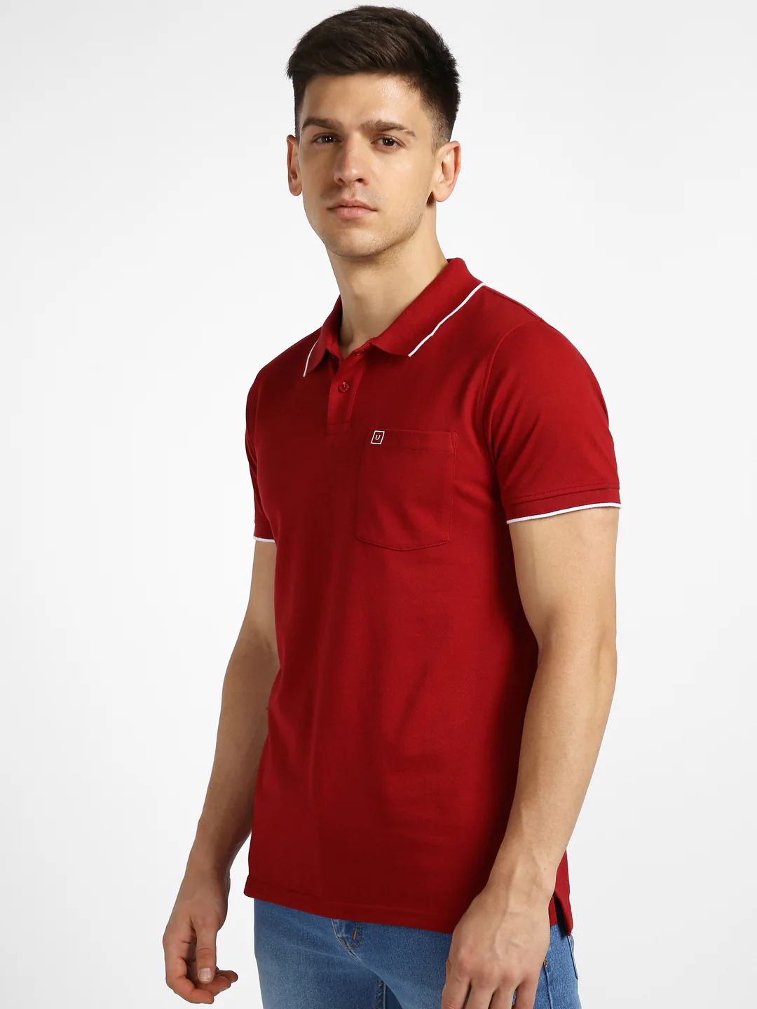 Men's Red Solid Slim Fit Half Sleeve Cotton Polo T-Shirt - Image 2