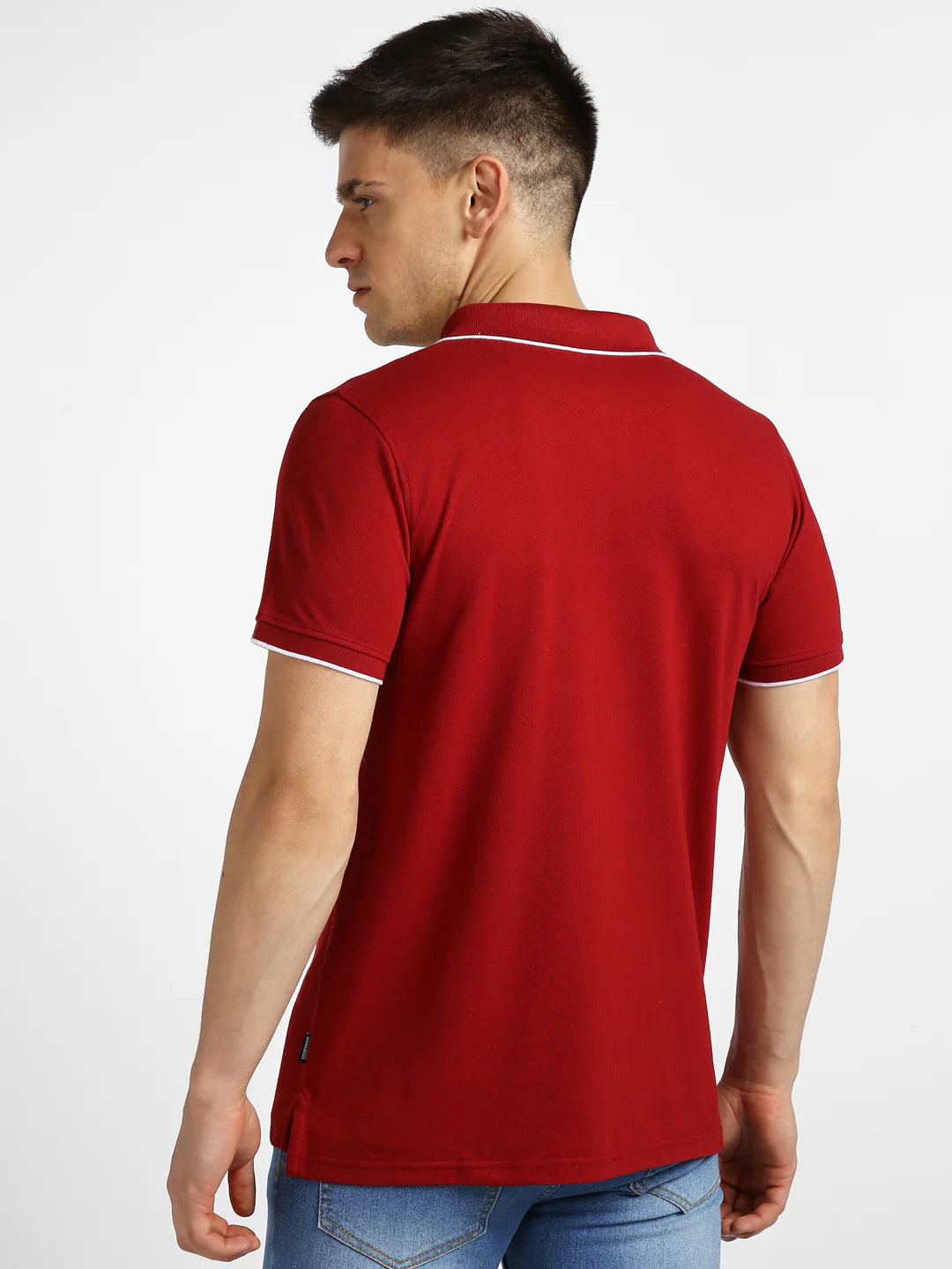 Men's Red Solid Slim Fit Half Sleeve Cotton Polo T-Shirt - Image 3