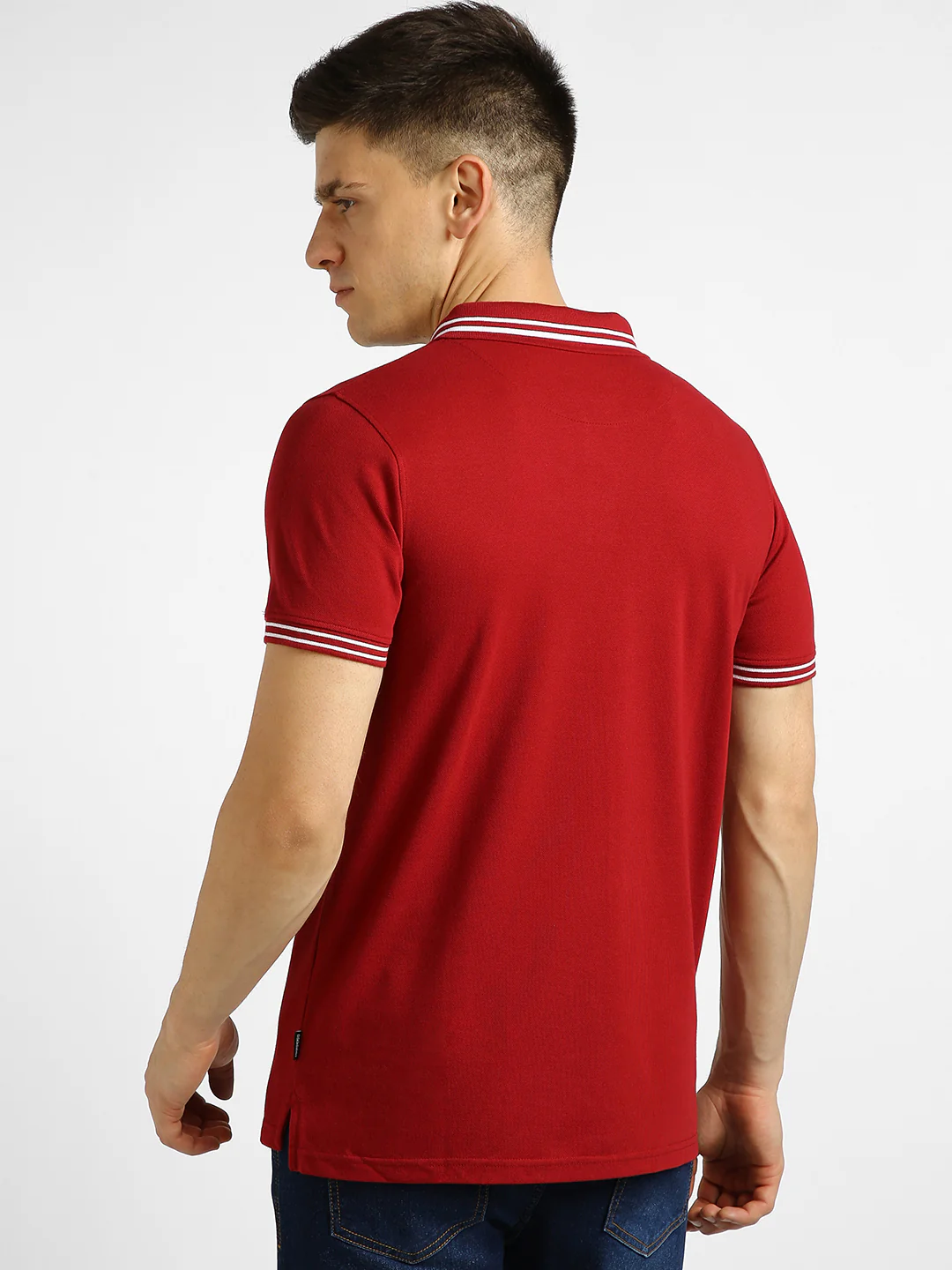 Men's Red Solid Slim Fit Half Sleeve Cotton Polo T-Shirt - Image 3