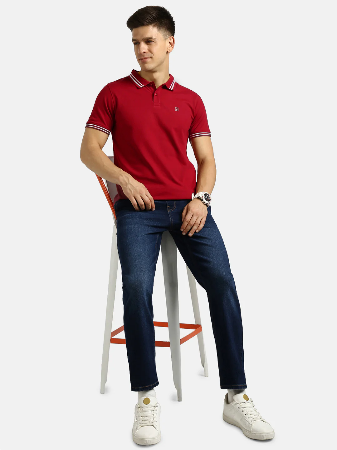 Men's Red Solid Slim Fit Half Sleeve Cotton Polo T-Shirt - Image 4