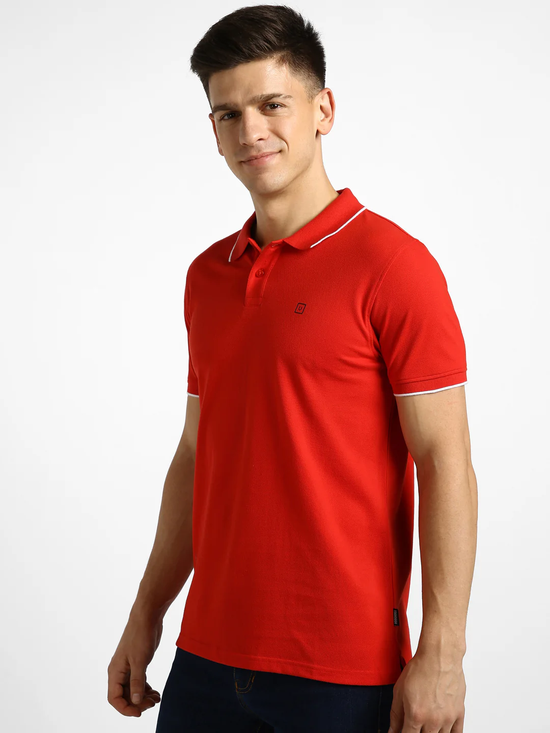 Men's Red Solid Slim Fit Half Sleeve Cotton Polo T-Shirt - Image 2