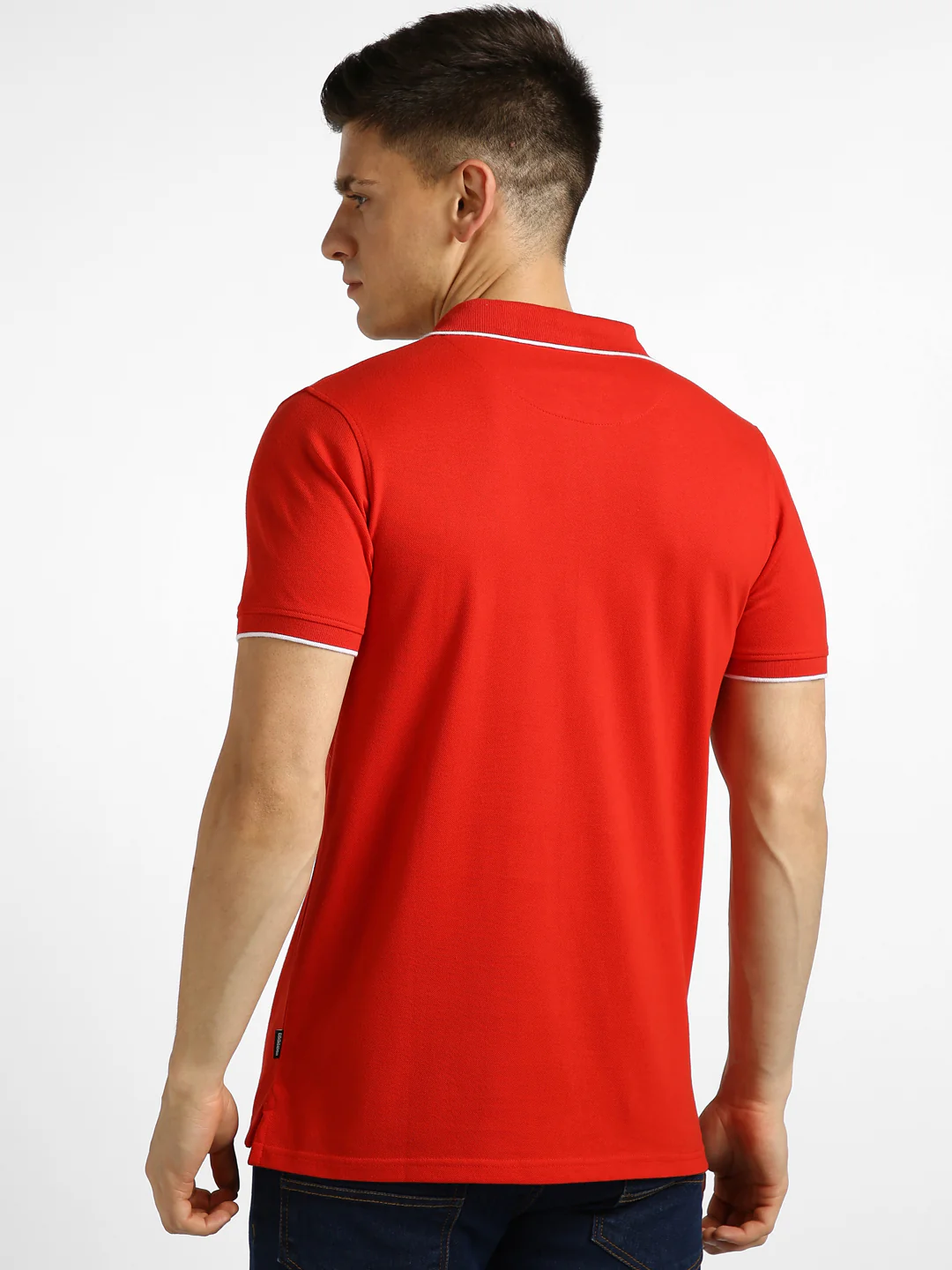 Men's Red Solid Slim Fit Half Sleeve Cotton Polo T-Shirt - Image 3