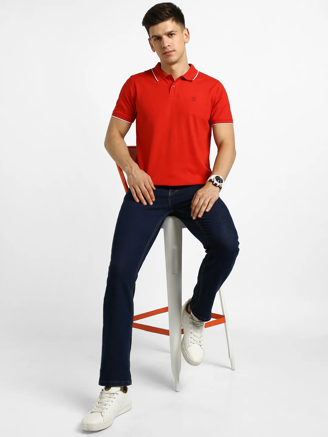 Men's Red Solid Slim Fit Half Sleeve Cotton Polo T-Shirt - Image 4
