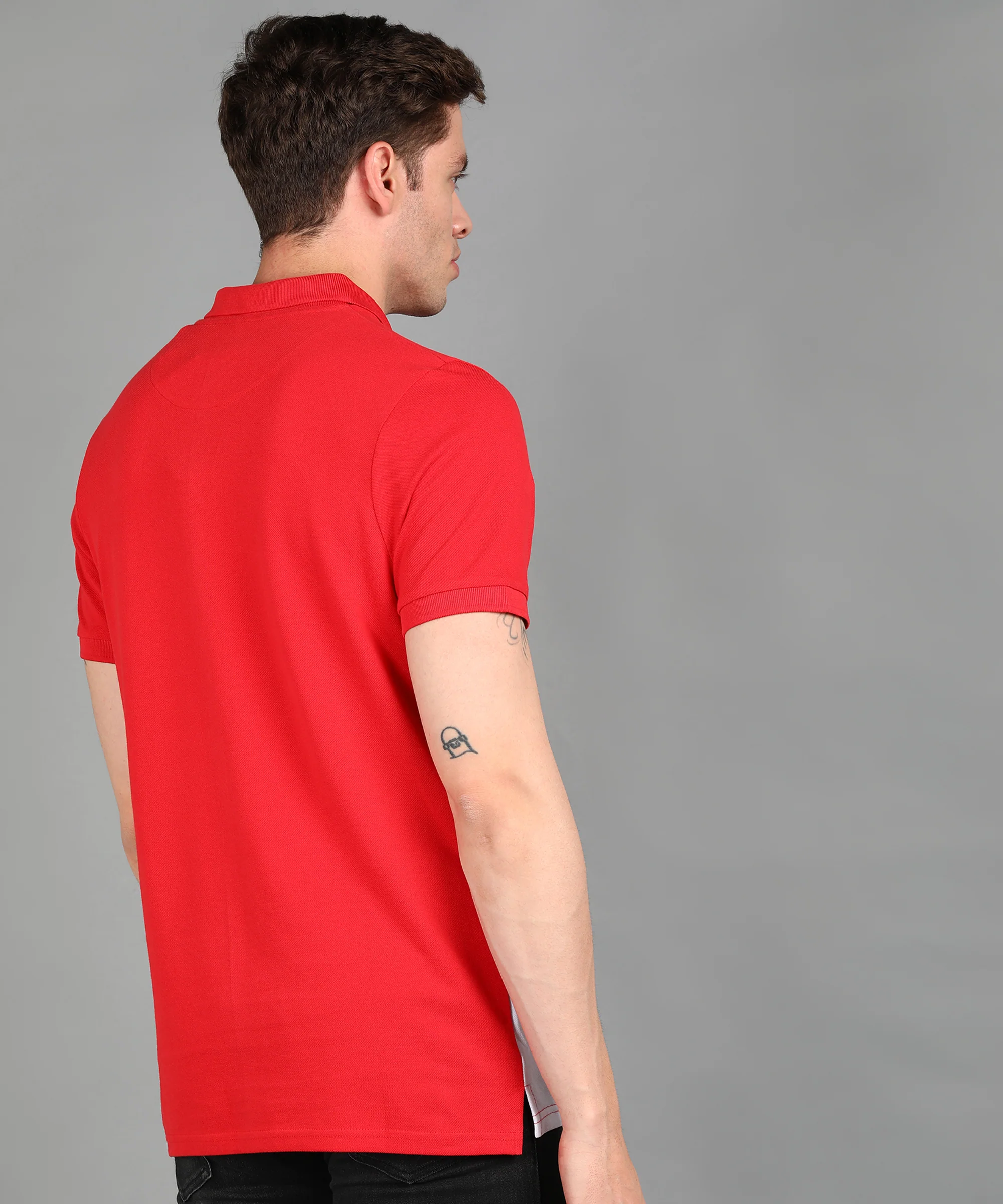 Men's Red, White Colour-Block Slim Fit Half Sleeve Cotton Polo T-Shirt - Image 3