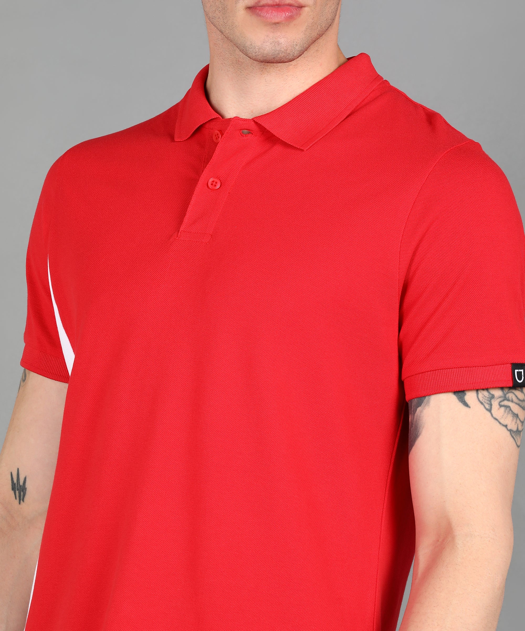 Men's Red, White Colour-Block Slim Fit Half Sleeve Cotton Polo T-Shirt - Image 5
