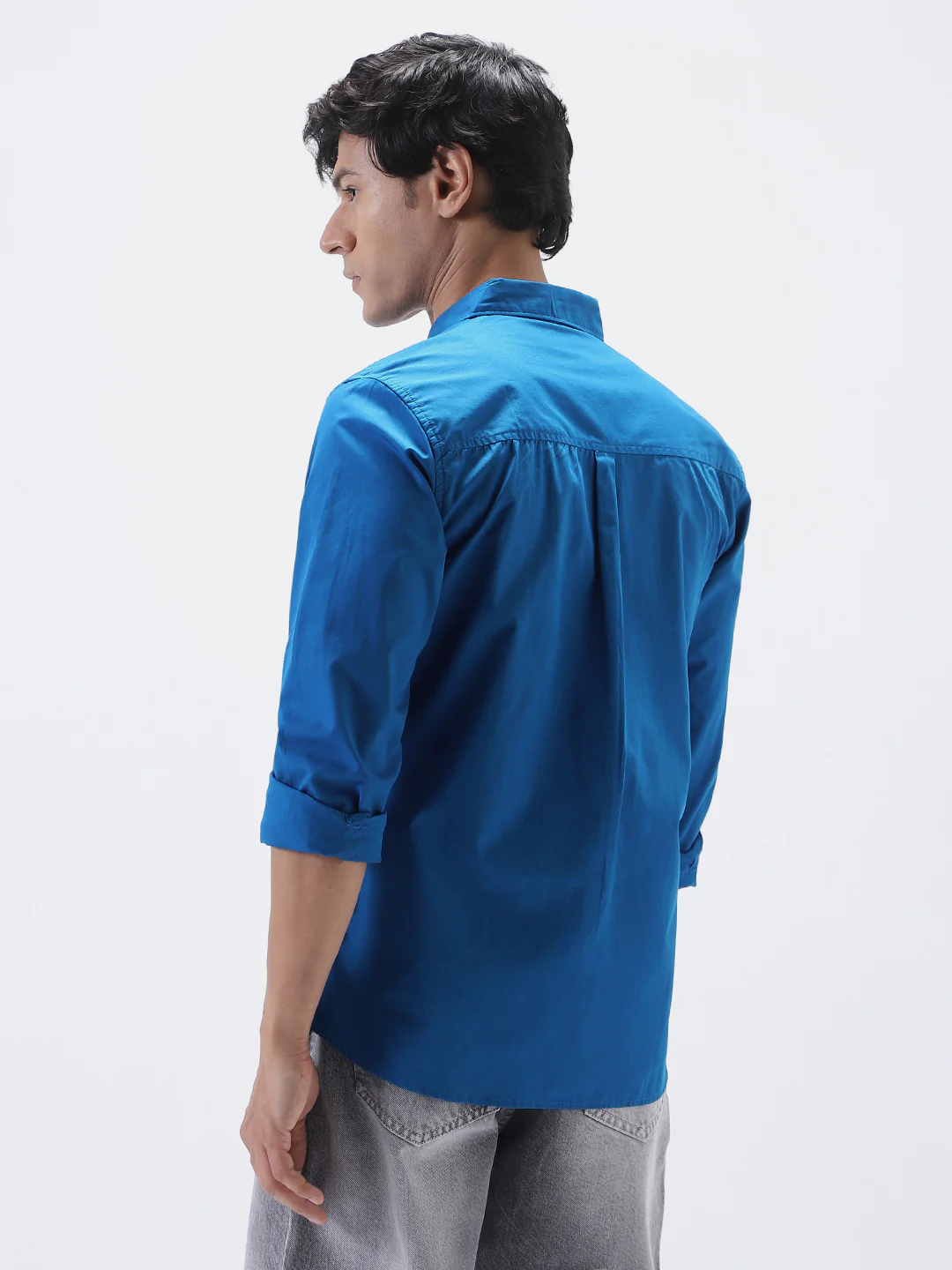 Men's Royal Blue Cotton Full Sleeve Regular Fit Casual Solid Shirt - Image 4