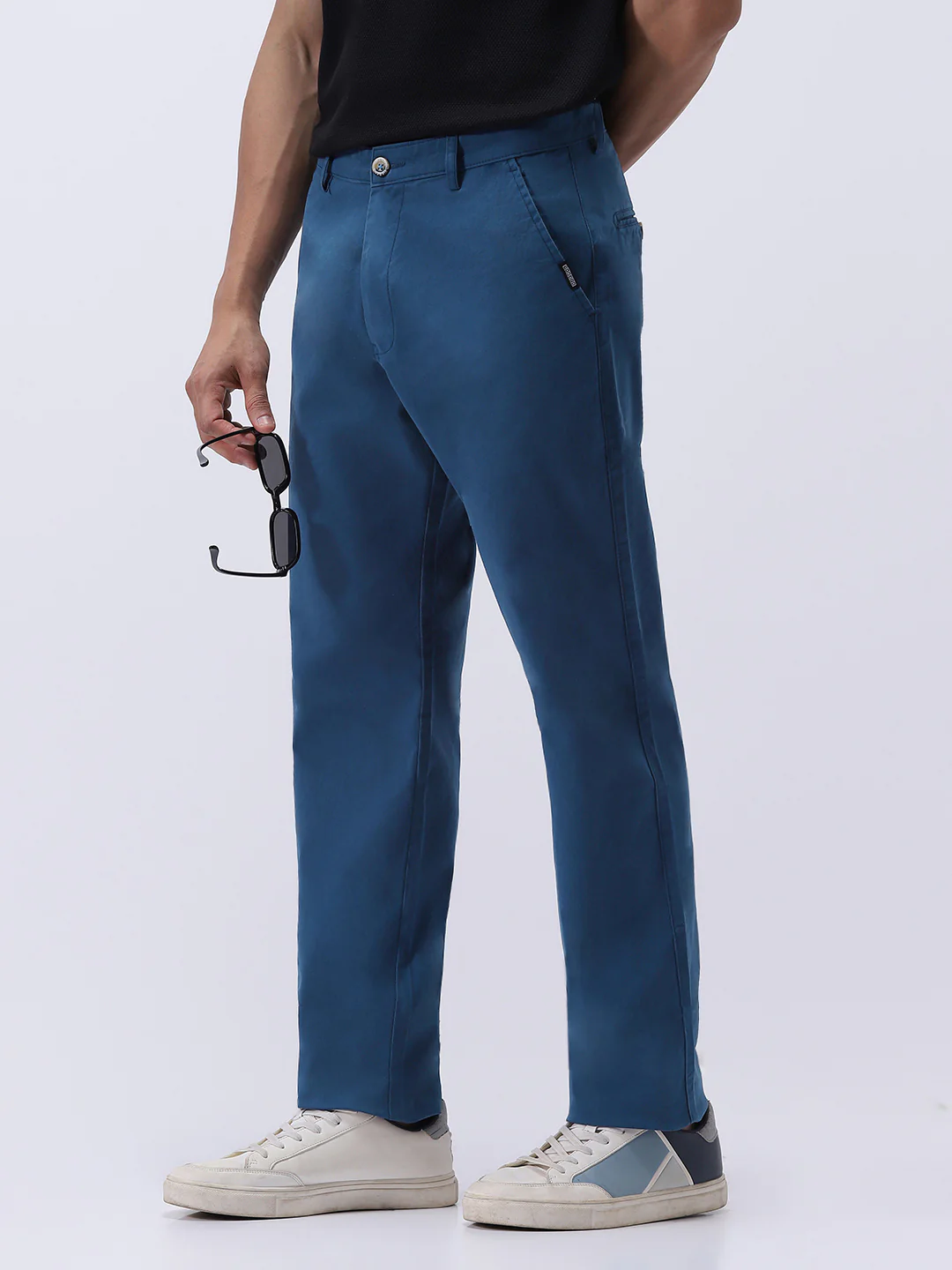 Men's Royal Blue Cotton Regular Fit Casual Chinos Trousers Stretch