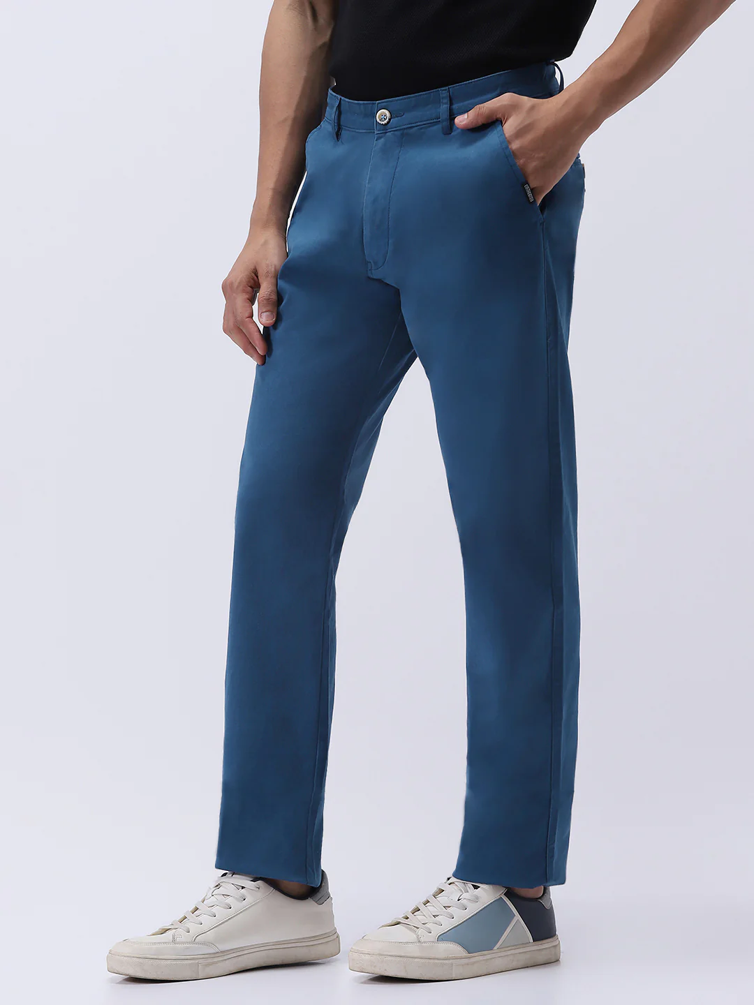 Men's Royal Blue Cotton Regular Fit Casual Chinos Trousers Stretch - Image 2