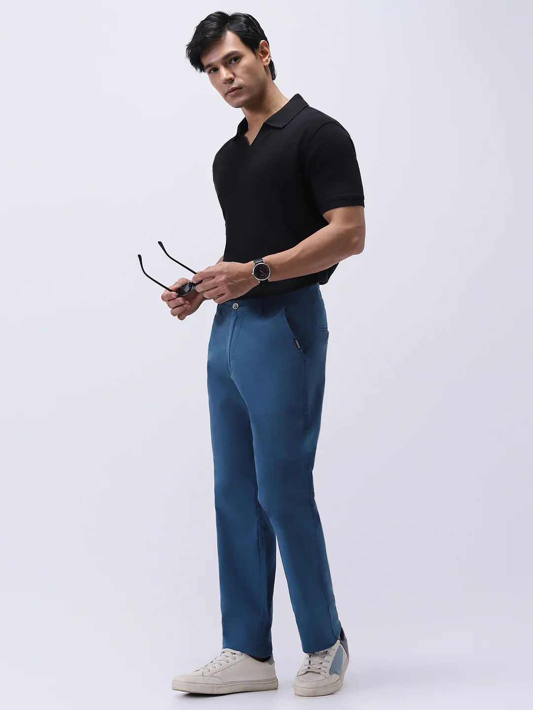 Men's Royal Blue Cotton Regular Fit Casual Chinos Trousers Stretch - Image 4