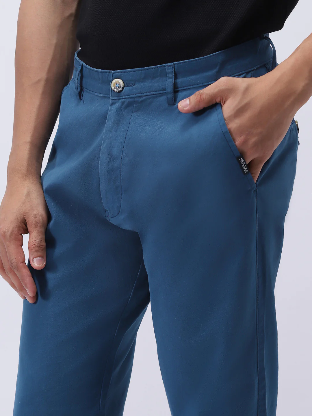 Men's Royal Blue Cotton Regular Fit Casual Chinos Trousers Stretch - Image 5