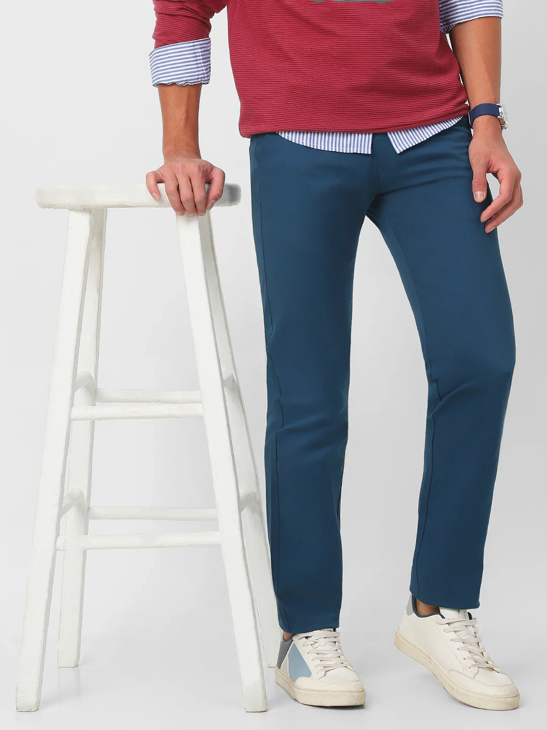 Men's Royal Blue Cotton Slim Fit Casual Chinos Trousers Stretch - Image 2