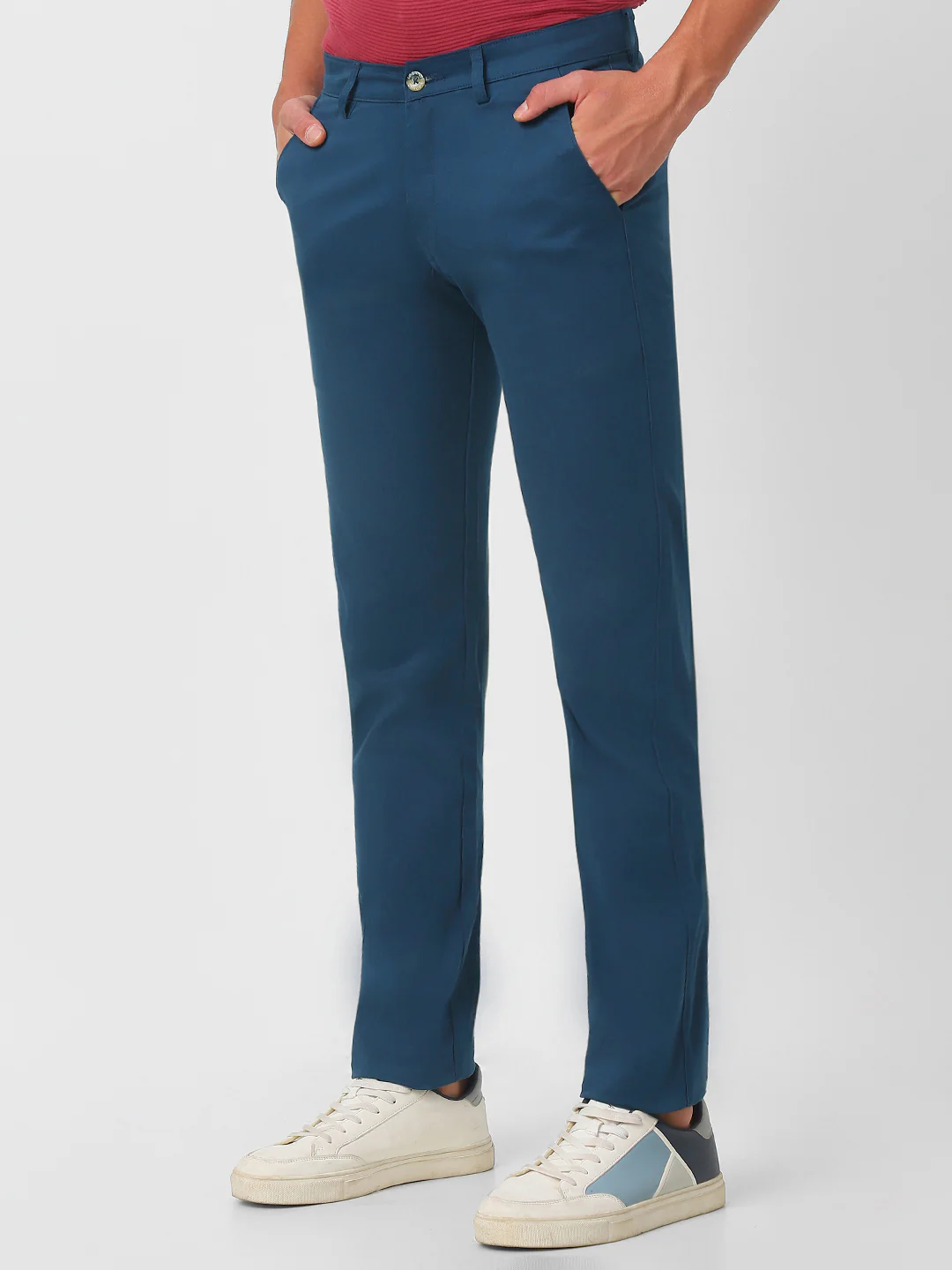 Men's Royal Blue Cotton Slim Fit Casual Chinos Trousers Stretch - Image 3