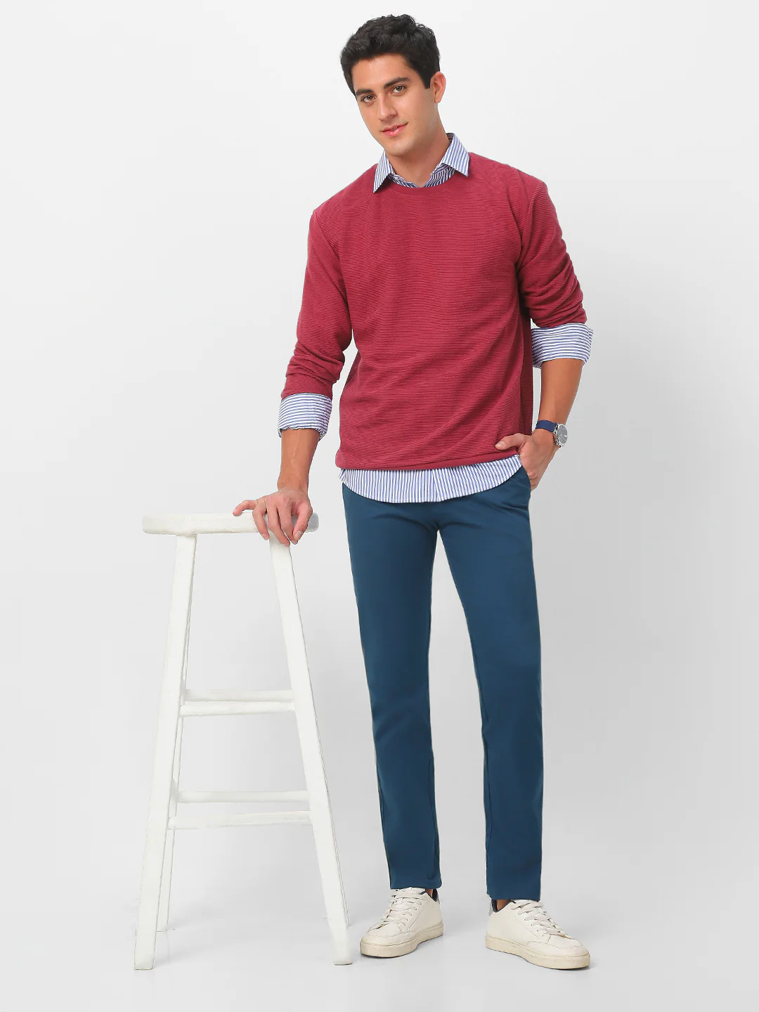 Men's Royal Blue Cotton Slim Fit Casual Chinos Trousers Stretch - Image 5