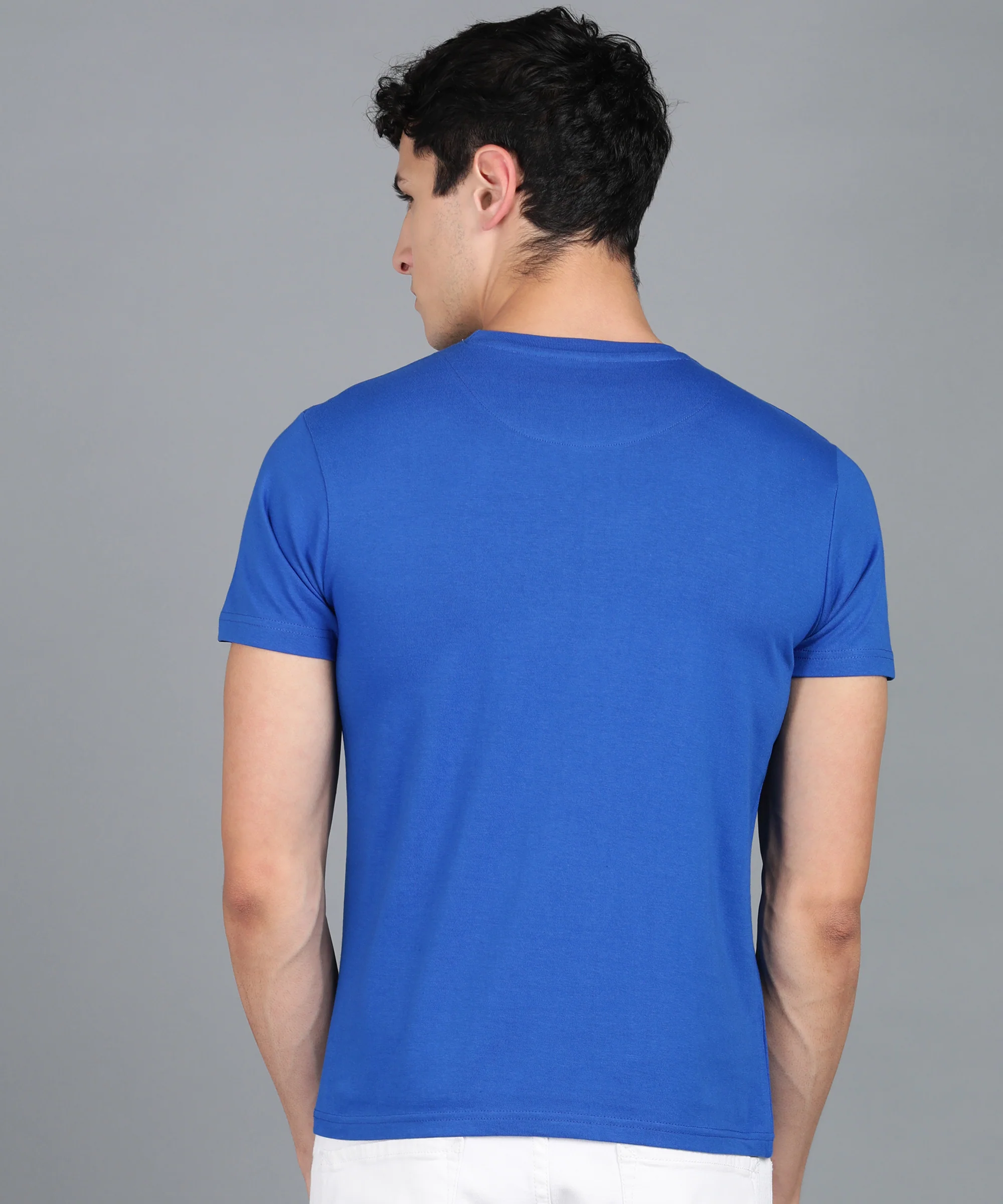 Urbano Fashion Men's Royal Blue Graphic Printed Round Neck Half Sleeve Slim Fit Cotton T-Shirt - Image 3