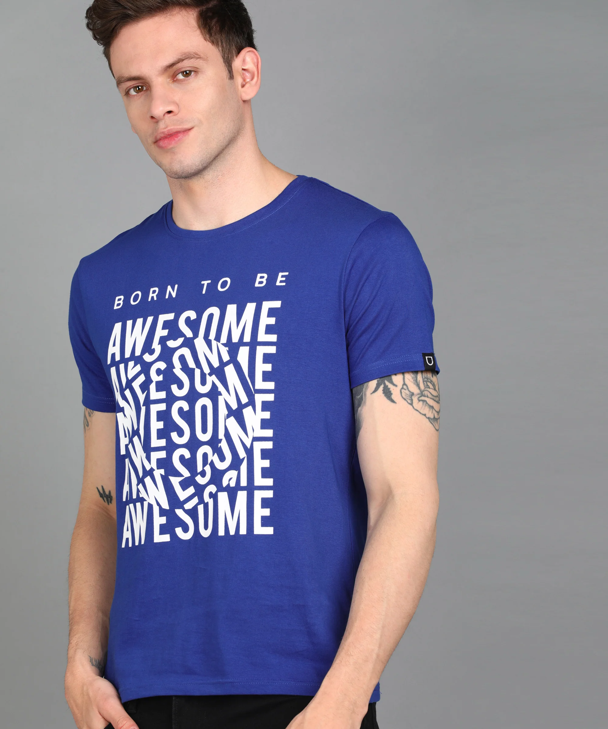 Urbano Fashion Men's Royal Blue Graphic Printed Round Neck Half Sleeve Slim Fit Cotton T-Shirt - Image 2