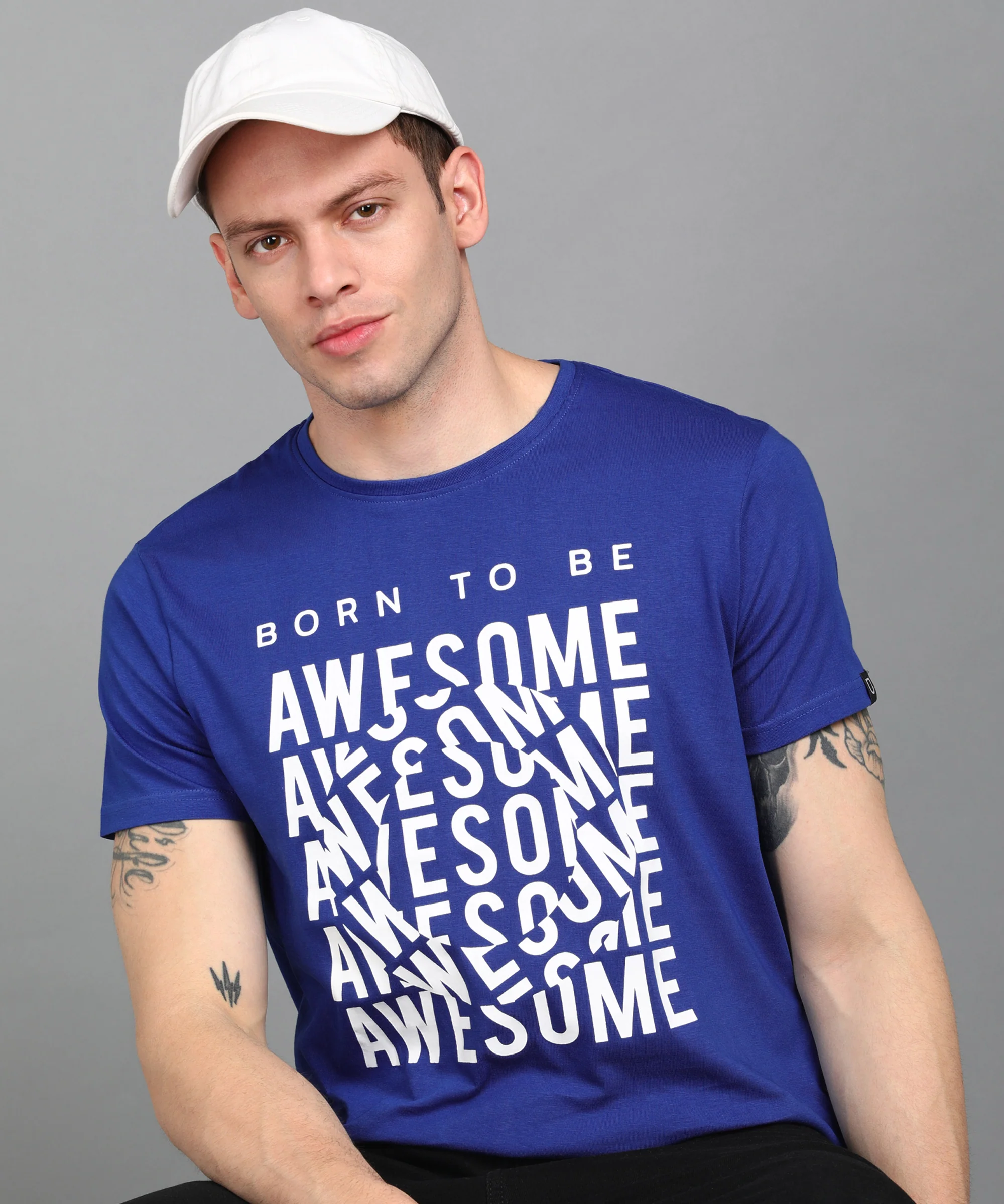 Urbano Fashion Men's Royal Blue Graphic Printed Round Neck Half Sleeve Slim Fit Cotton T-Shirt - Image 4