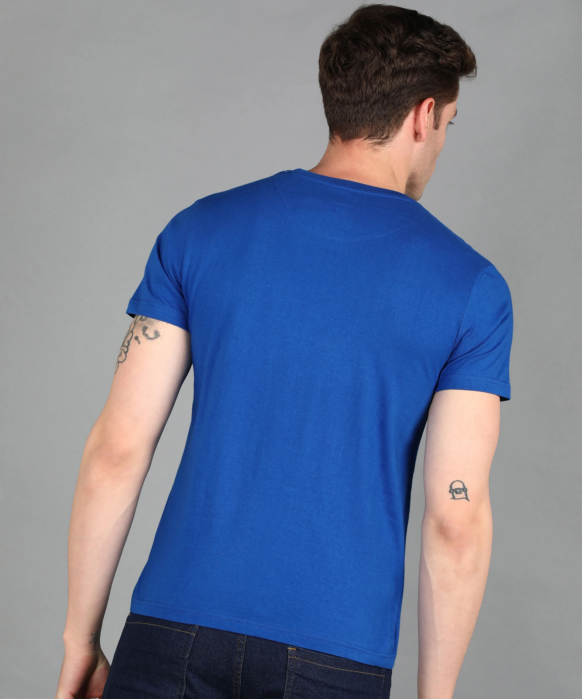 Urbano Fashion Men's Royal Blue Graphic Printed Round Neck Half Sleeve Slim Fit Cotton T-Shirt - Image 3
