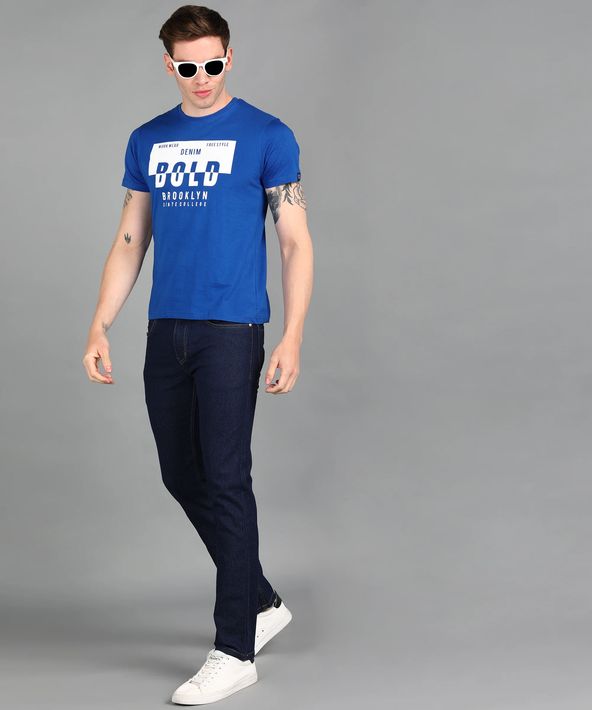 Urbano Fashion Men's Royal Blue Graphic Printed Round Neck Half Sleeve Slim Fit Cotton T-Shirt - Image 4