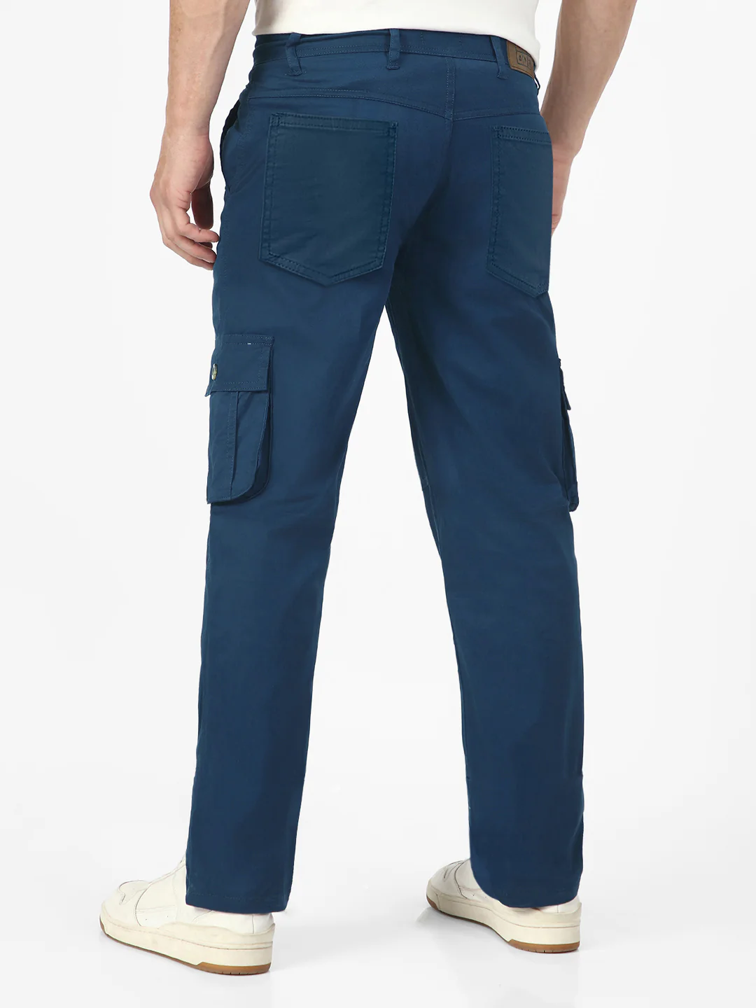 Men's Royal Blue Regular Fit Solid Cargo Chino Pant with 6 Pockets - Image 4