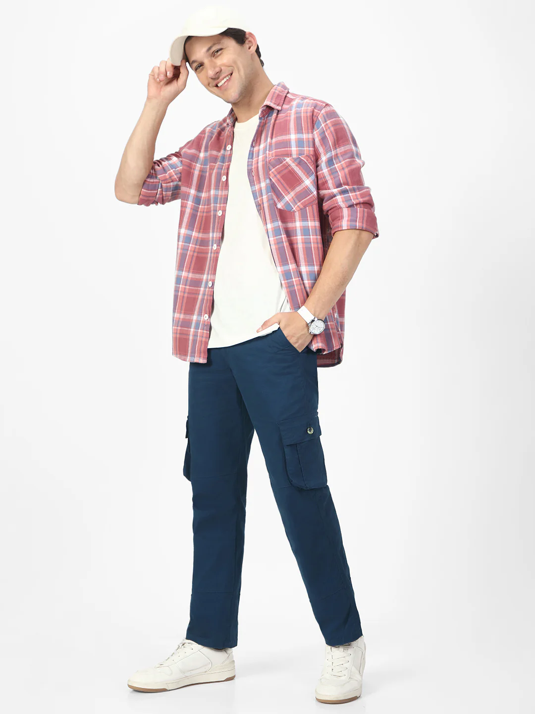Men's Royal Blue Regular Fit Solid Cargo Chino Pant with 6 Pockets - Image 5