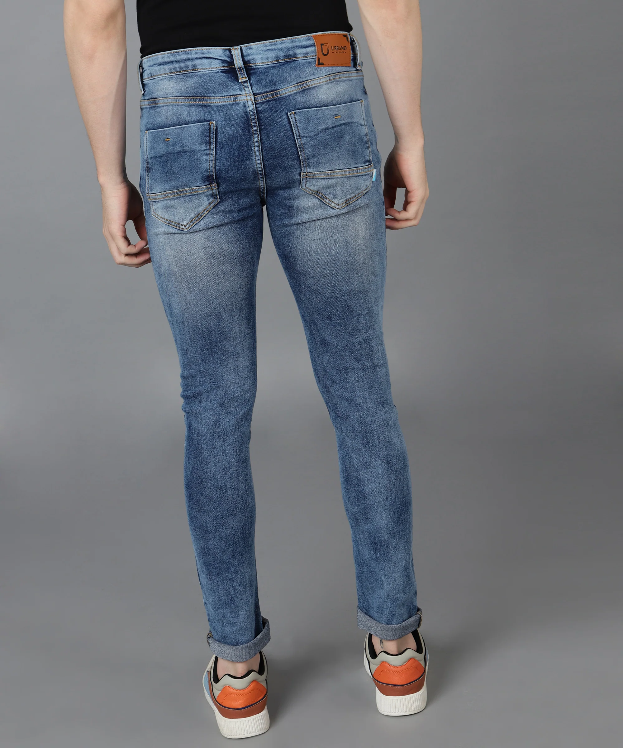 Men's Royal Blue Skinny Fit Washed Jeans Stretchable - Image 3
