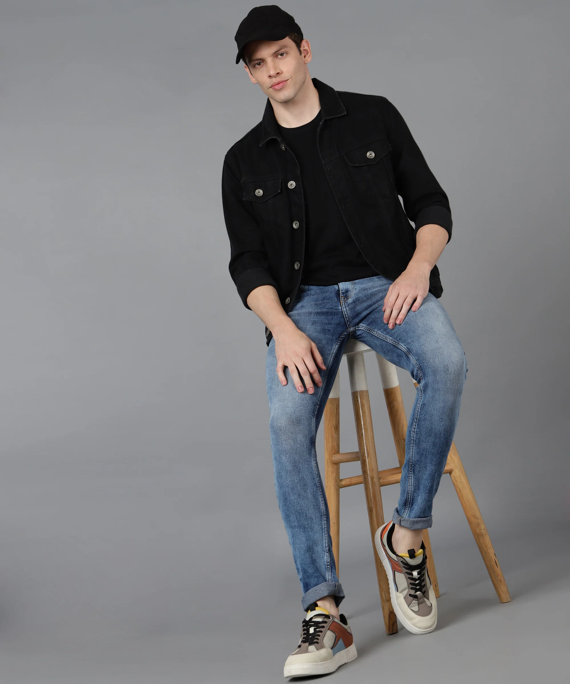 Men's Royal Blue Skinny Fit Washed Jeans Stretchable - Image 4