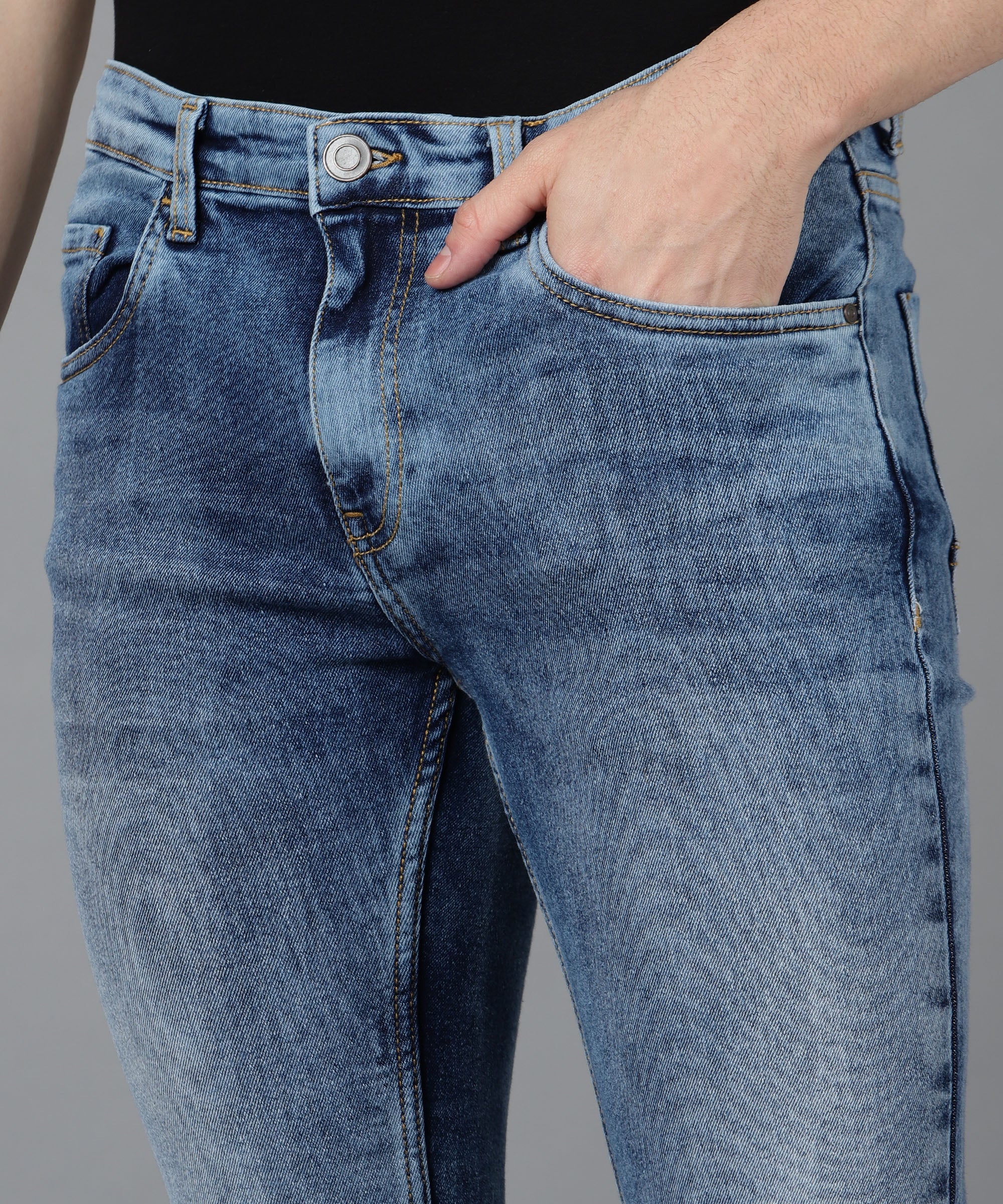 Men's Royal Blue Skinny Fit Washed Jeans Stretchable - Image 5