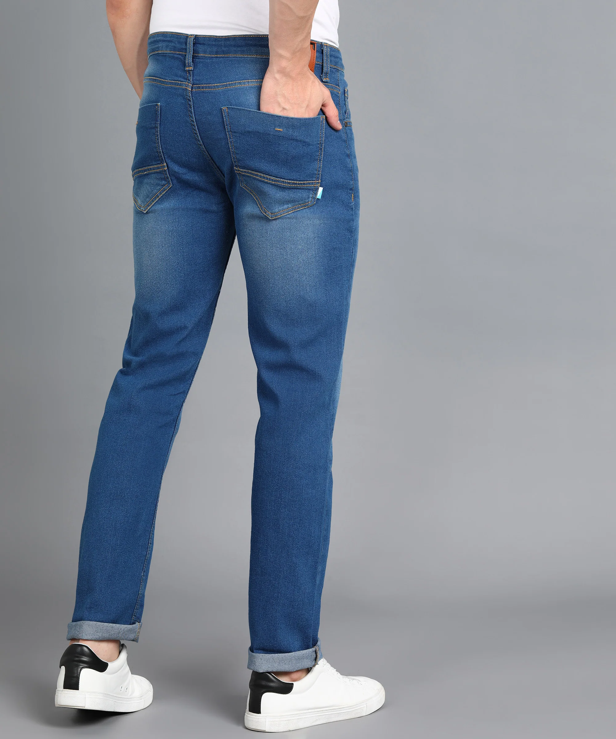 Men's Royal Blue Slim Fit Washed Jeans Stretchable - Image 3