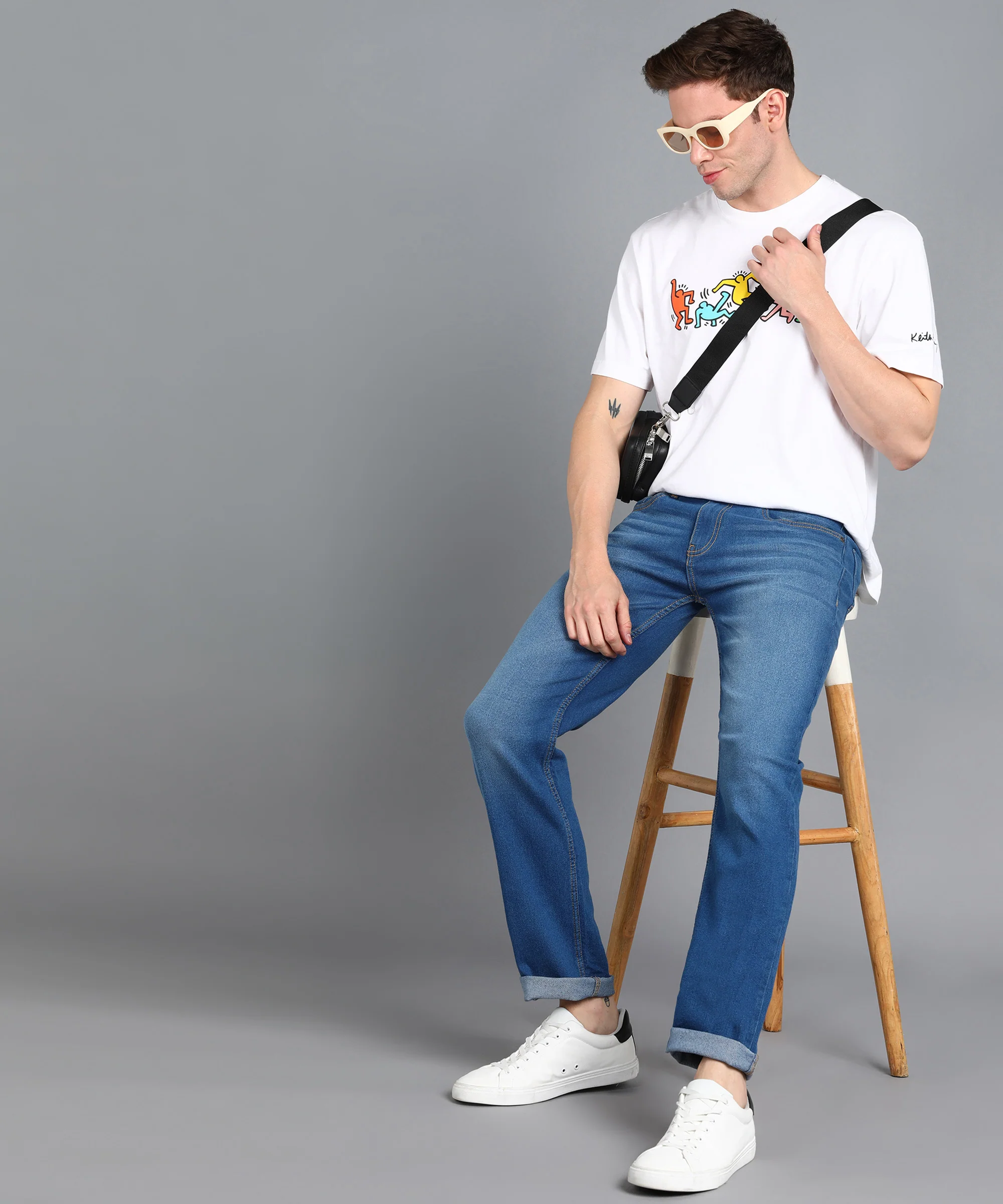 Men's Royal Blue Slim Fit Washed Jeans Stretchable - Image 4