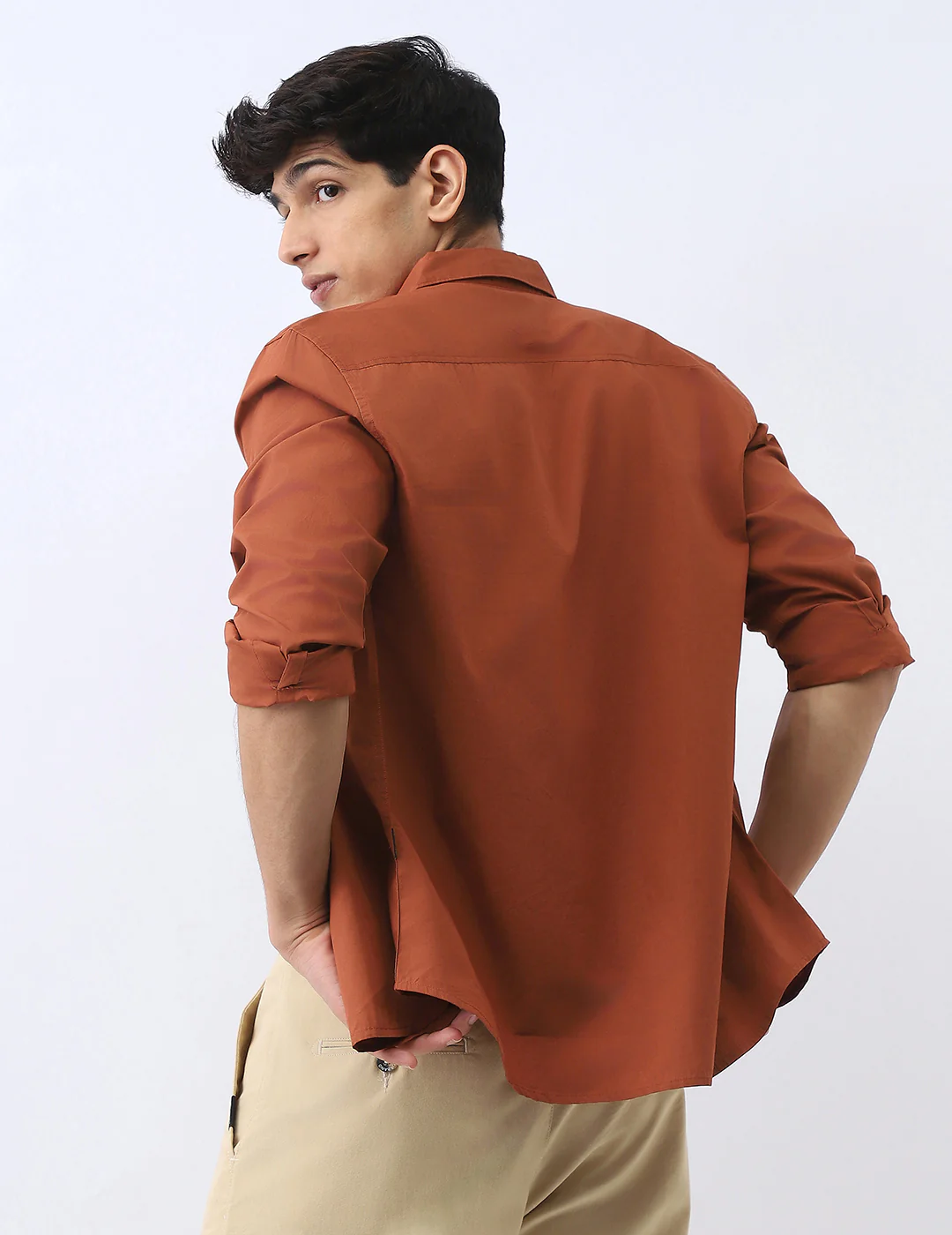 Men's Rust Cotton Full Sleeve Regular Fit Casual Solid Shirt - Image 4