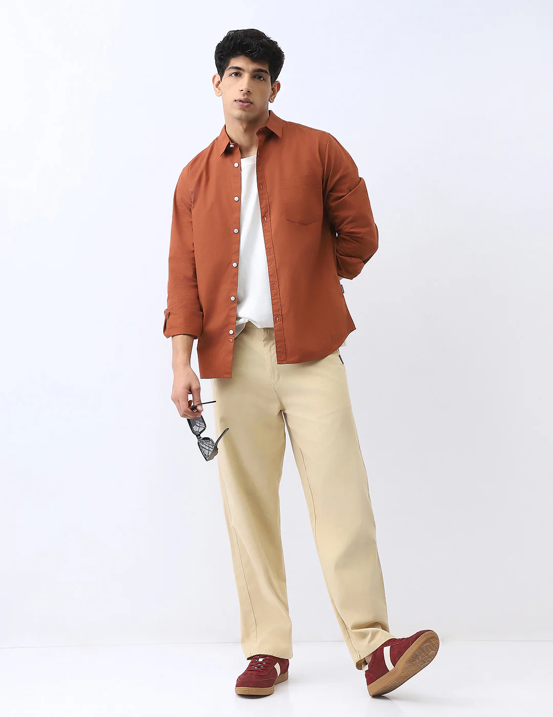 Men's Rust Cotton Full Sleeve Regular Fit Casual Solid Shirt - Image 5