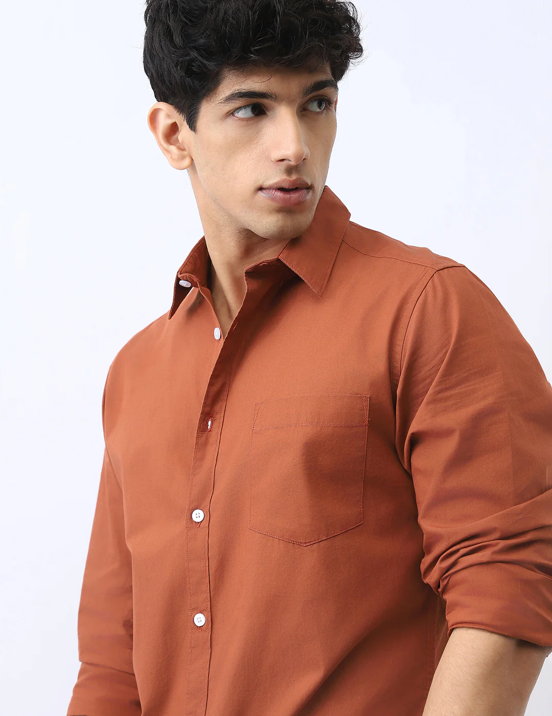 Men's Rust Cotton Full Sleeve Regular Fit Casual Solid Shirt - Image 6