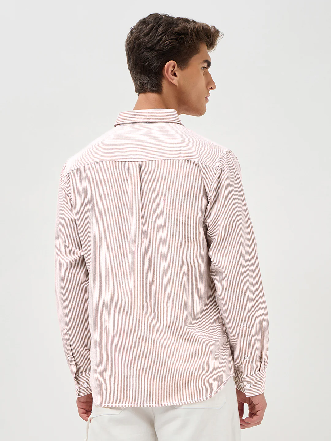 Men's Rust Cotton Full Sleeve Regular Fit Casual Striped Shirt - Image 4