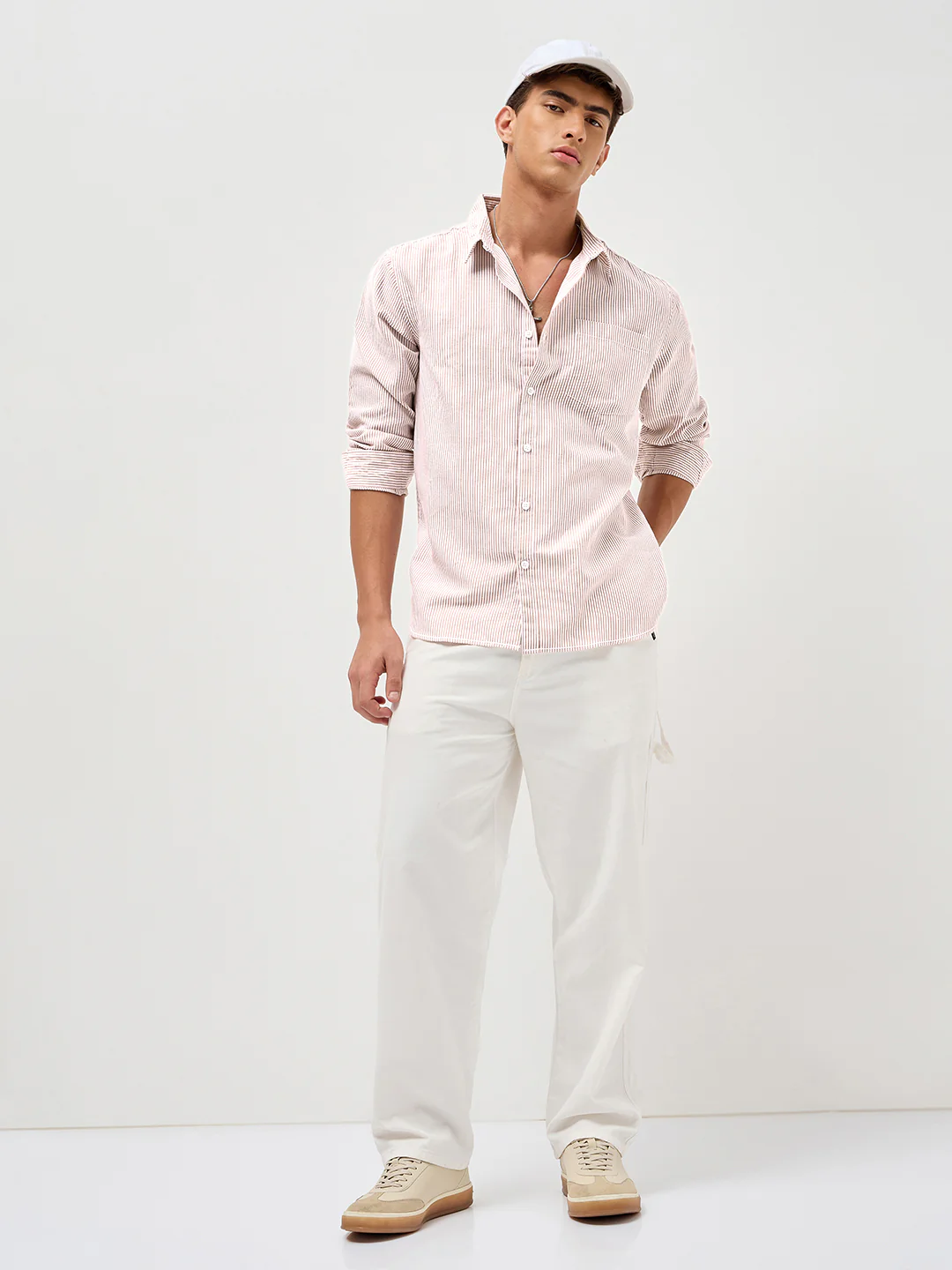 Men's Rust Cotton Full Sleeve Regular Fit Casual Striped Shirt - Image 5