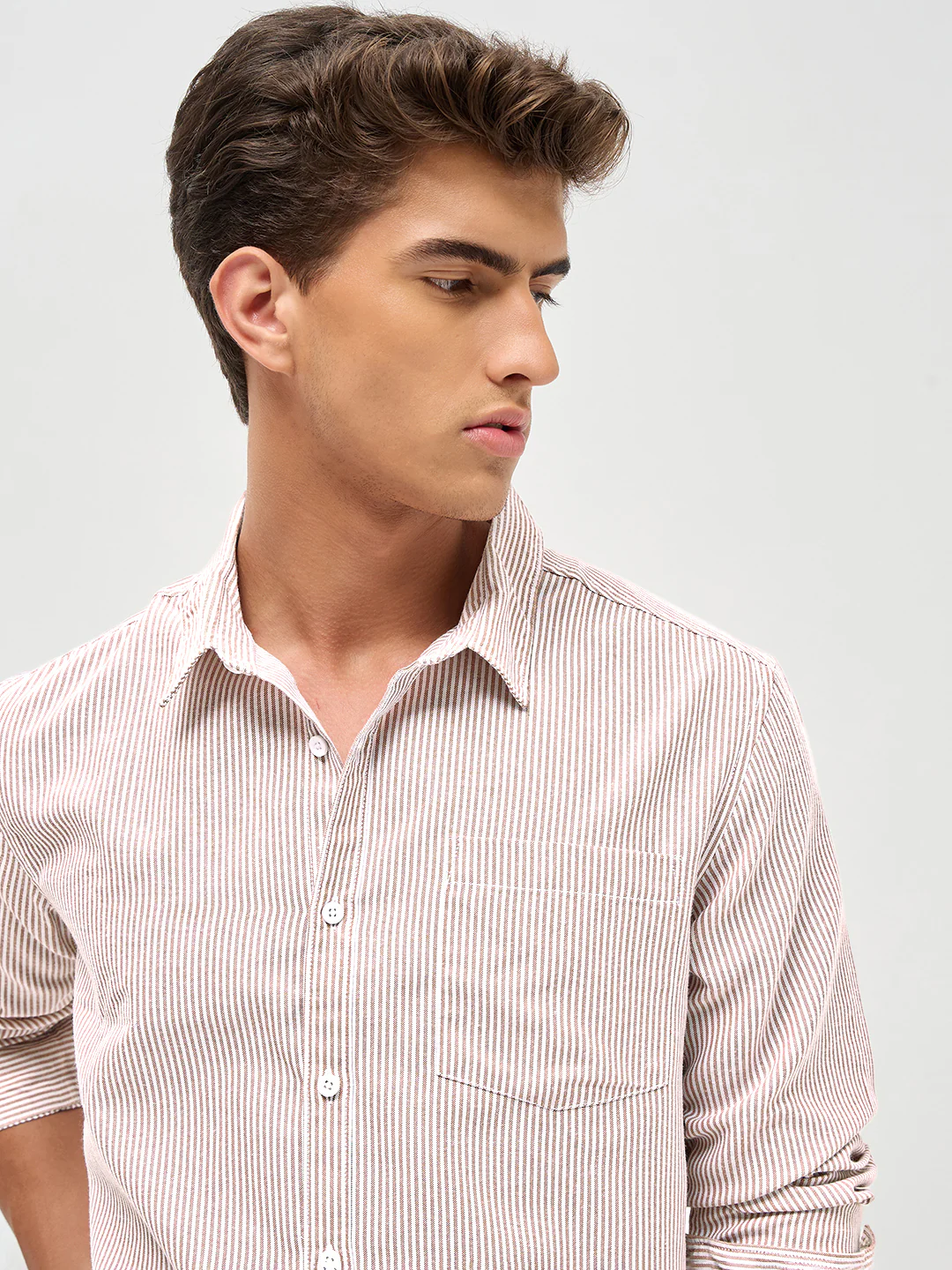 Men's Rust Cotton Full Sleeve Regular Fit Casual Striped Shirt - Image 6