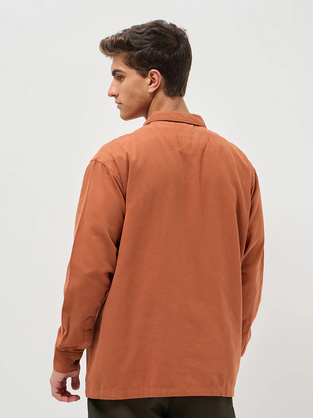 Men's Rust Cotton Full Sleeve Relaxed Fit Shacket with Utility Pockets - Image 3