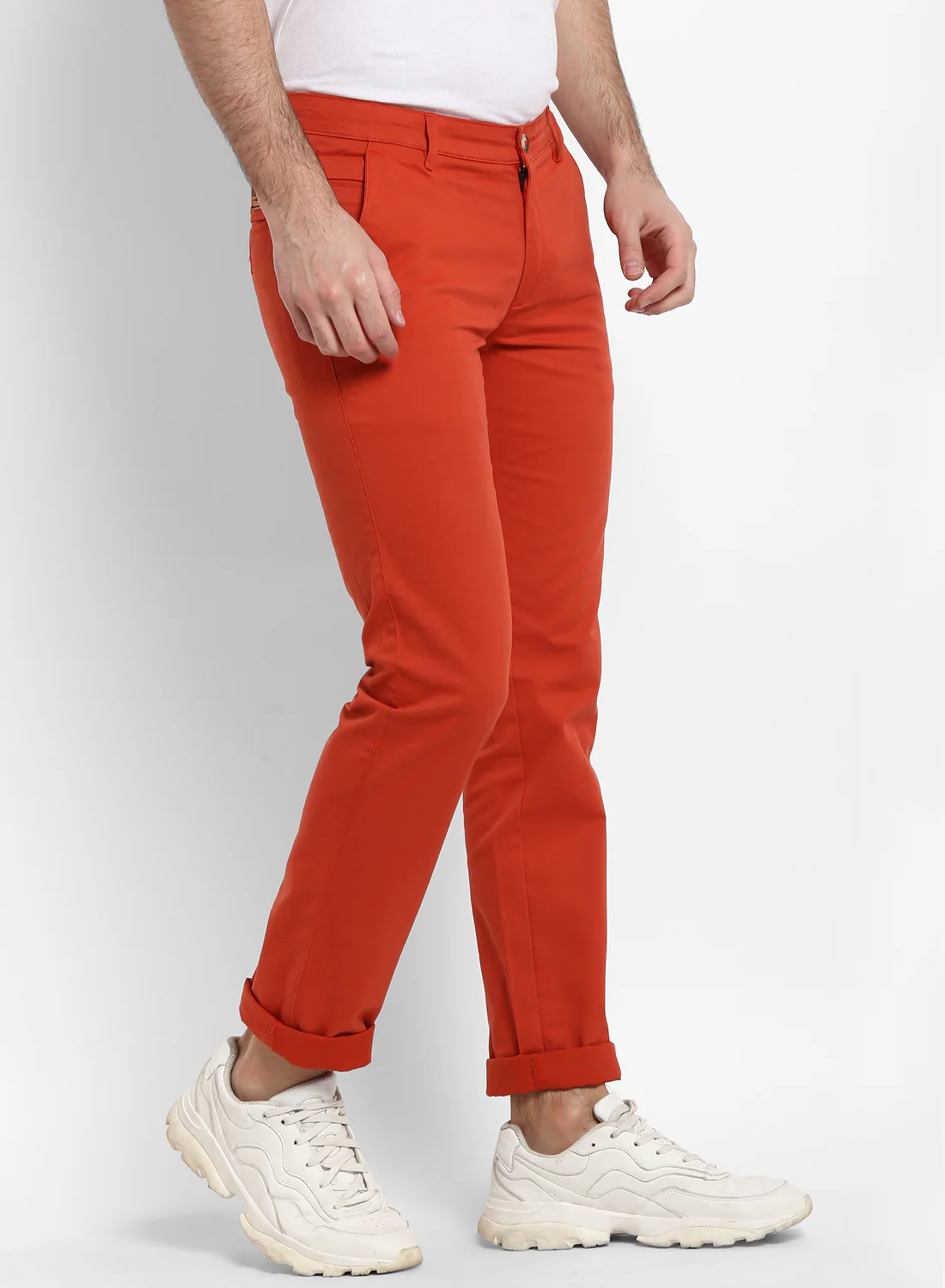 Men's Rust Cotton Slim Fit Casual Chinos Trousers Stretch - Image 3