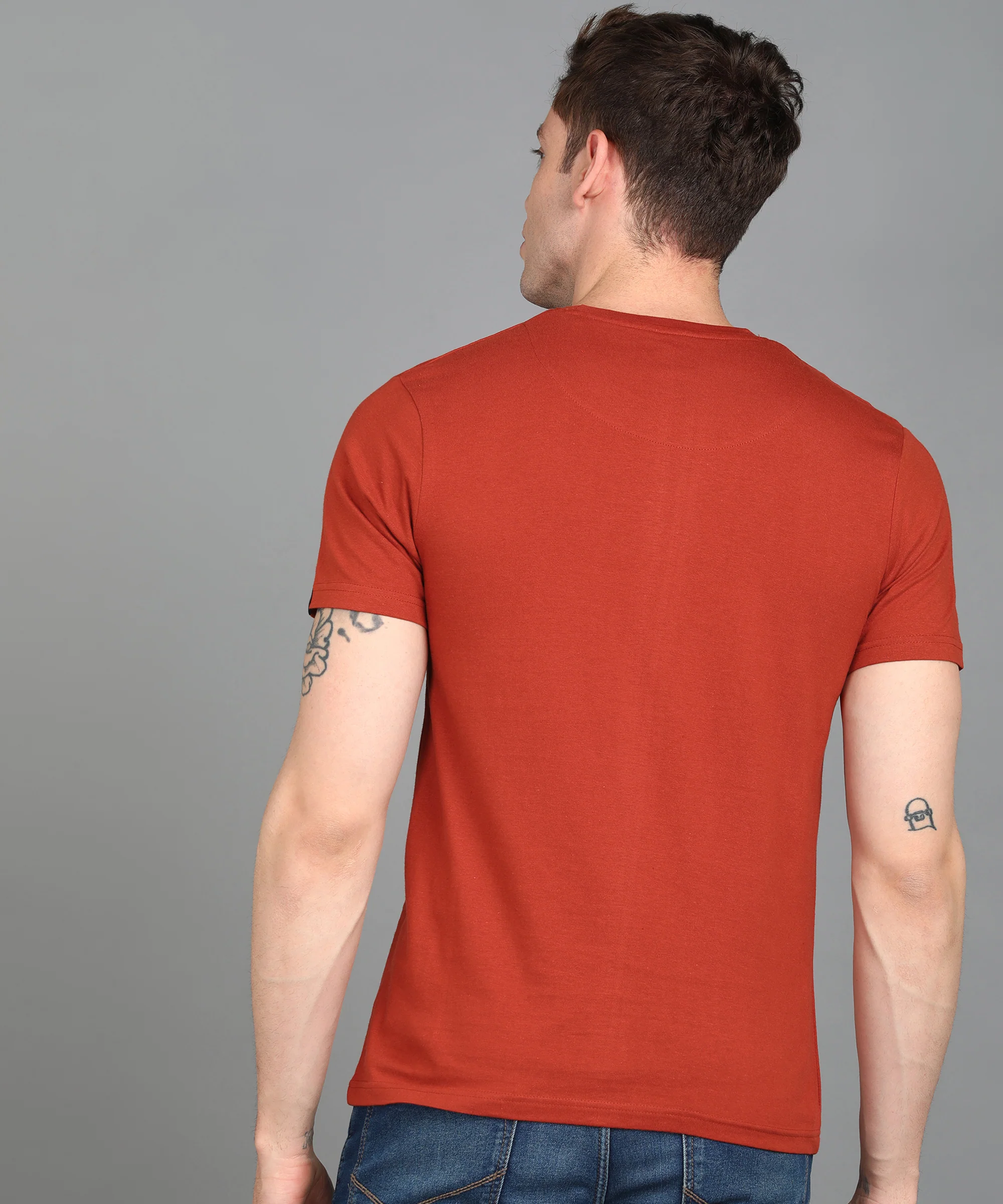 Urbano Fashion Men's Rust Graphic Printed Round Neck Half Sleeve Slim Fit Cotton T-Shirt - Image 3