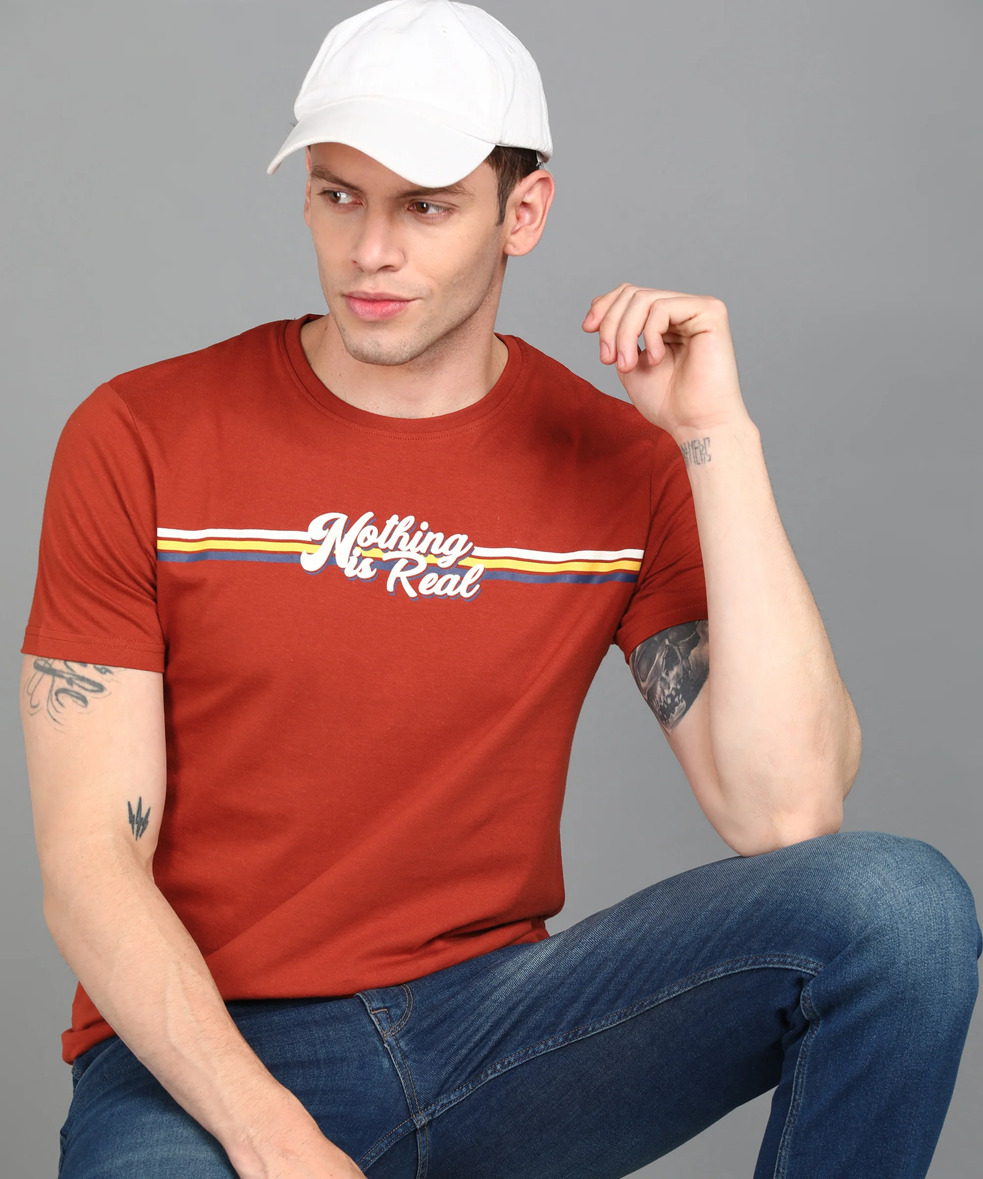 Urbano Fashion Men's Rust Graphic Printed Round Neck Half Sleeve Slim Fit Cotton T-Shirt - Image 4