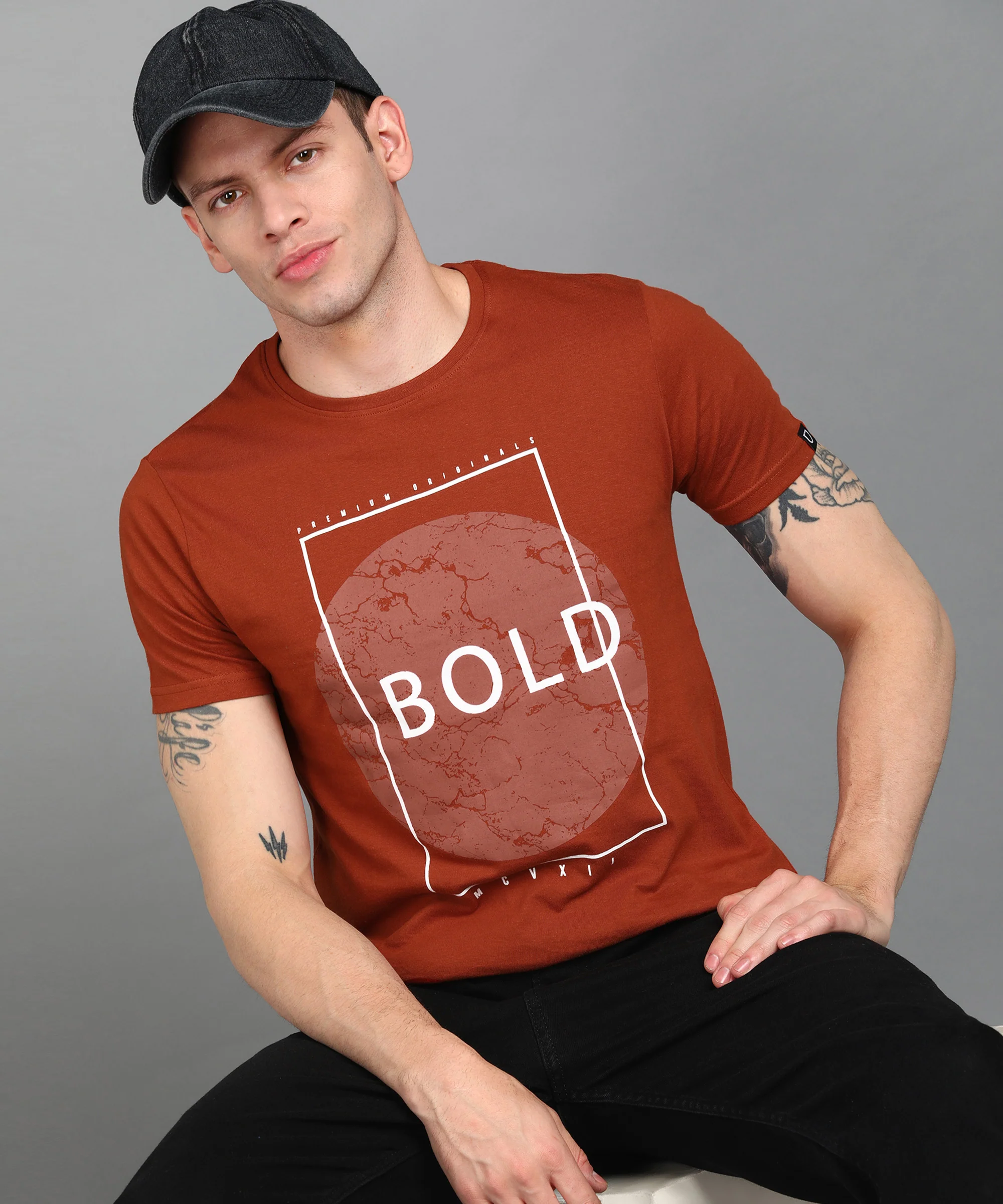 Urbano Fashion Men's Rust Graphic Printed Round Neck Half Sleeve Slim Fit Cotton T-Shirt - Image 4