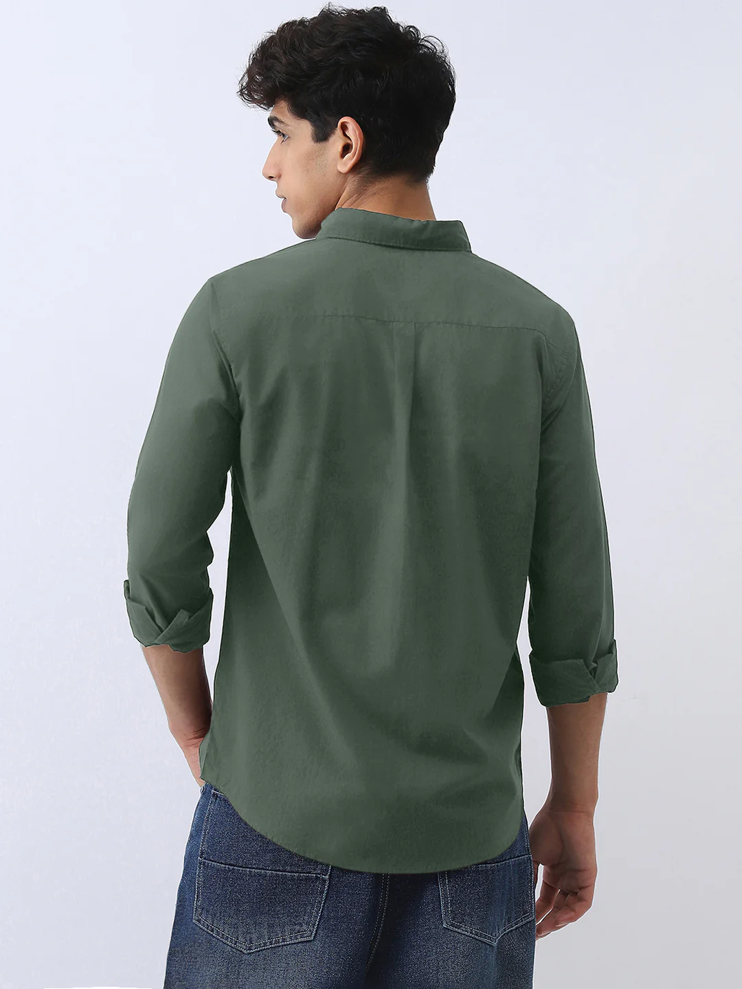 Men's Sage Green Cotton Full Sleeve Regular Fit Casual Solid Shirt - Image 3