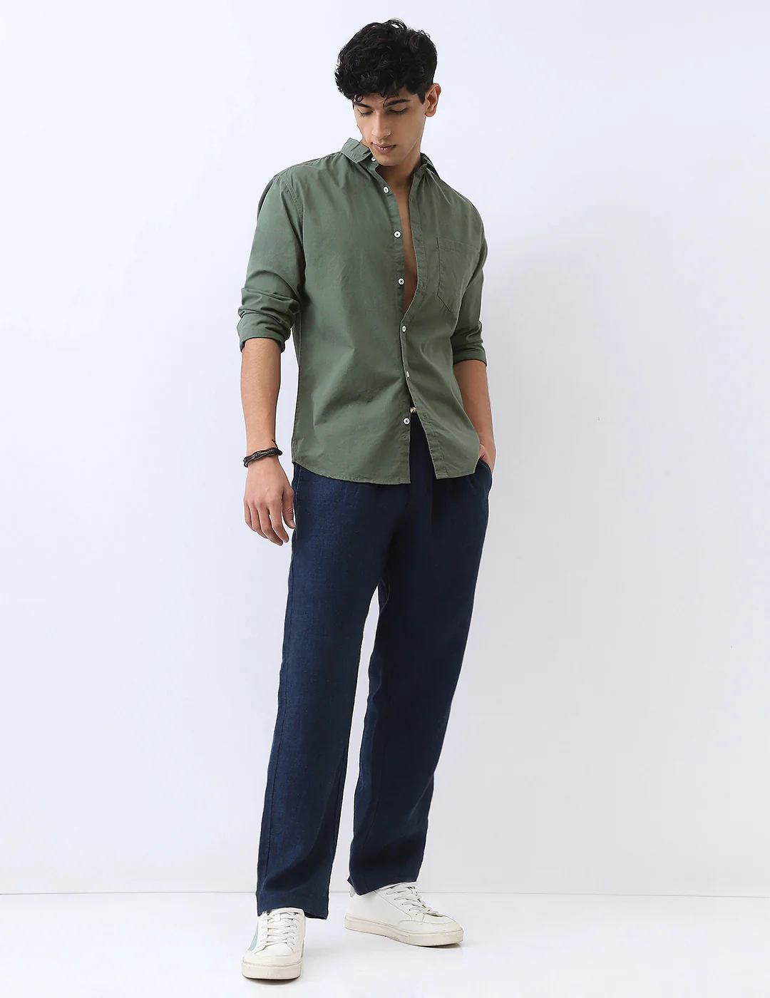 Men's Sage Green Cotton Full Sleeve Regular Fit Casual Solid Shirt - Image 5