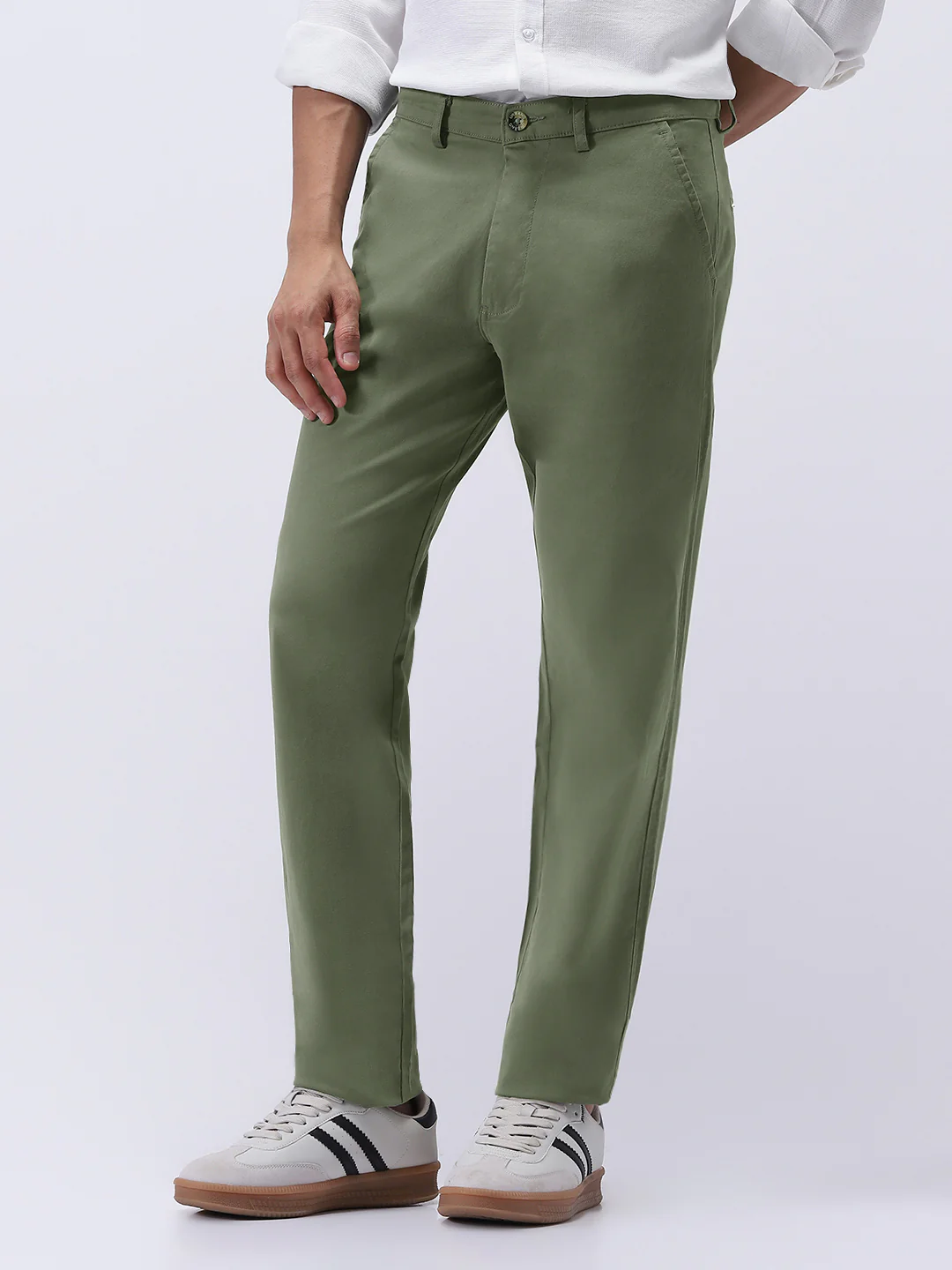 Men's Sage Green Cotton Regular Fit Casual Chinos Trousers Stretch - Image 2