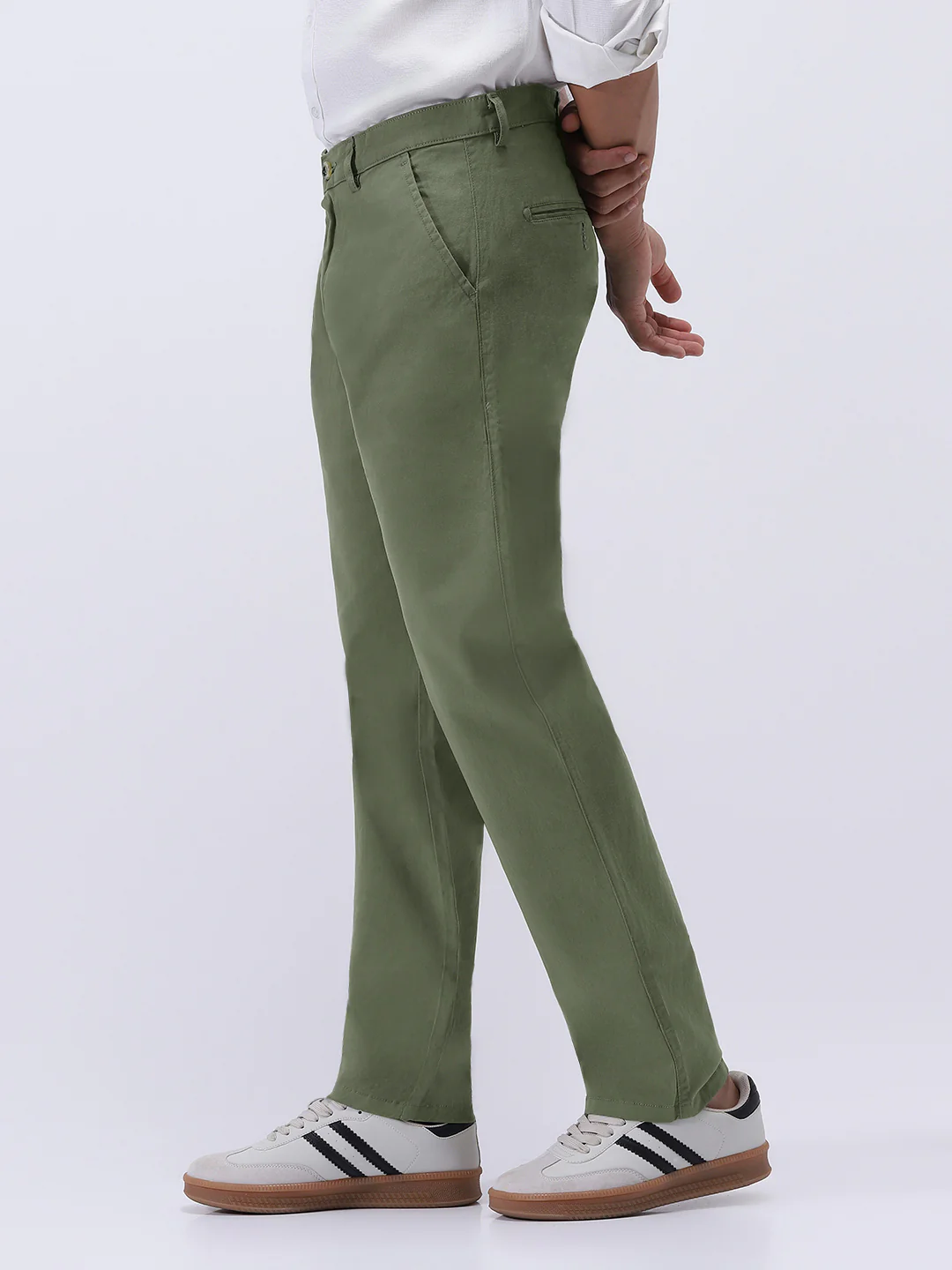 Men's Sage Green Cotton Regular Fit Casual Chinos Trousers Stretch - Image 3