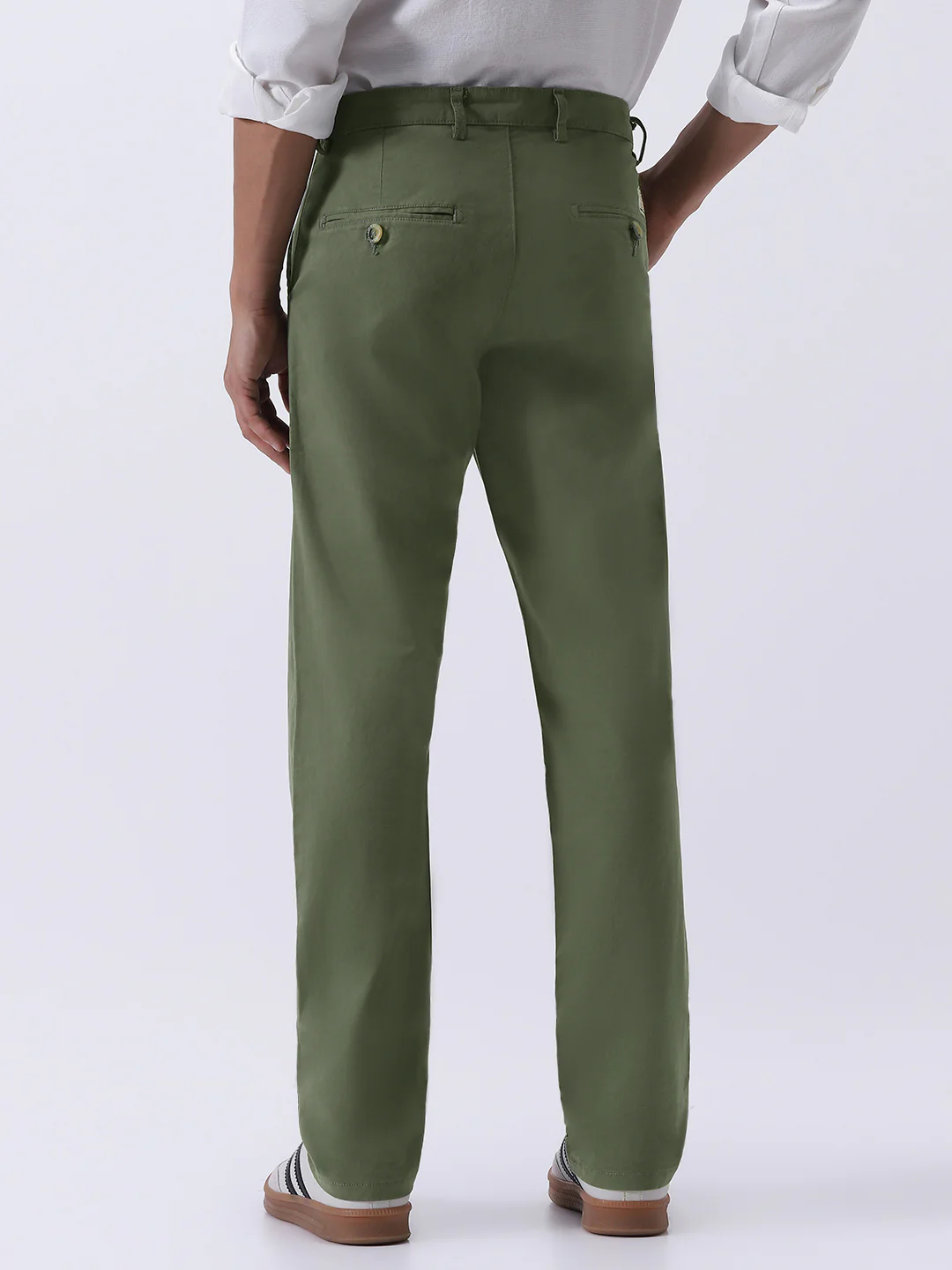 Men's Sage Green Cotton Regular Fit Casual Chinos Trousers Stretch - Image 4