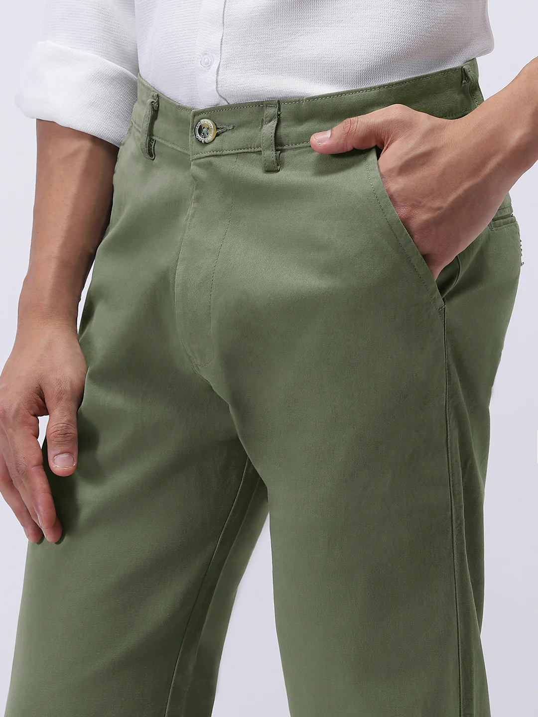 Men's Sage Green Cotton Regular Fit Casual Chinos Trousers Stretch - Image 6