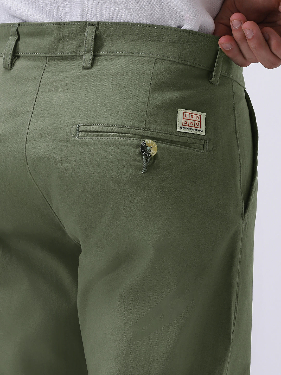 Men's Sage Green Cotton Regular Fit Casual Chinos Trousers Stretch - Image 7