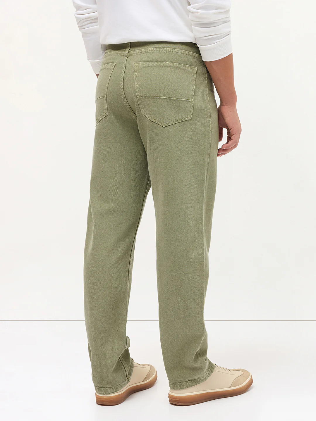 Men's Sage Green Loose Baggy Fit Washed Denim Jeans Non-Stretchable - Image 3